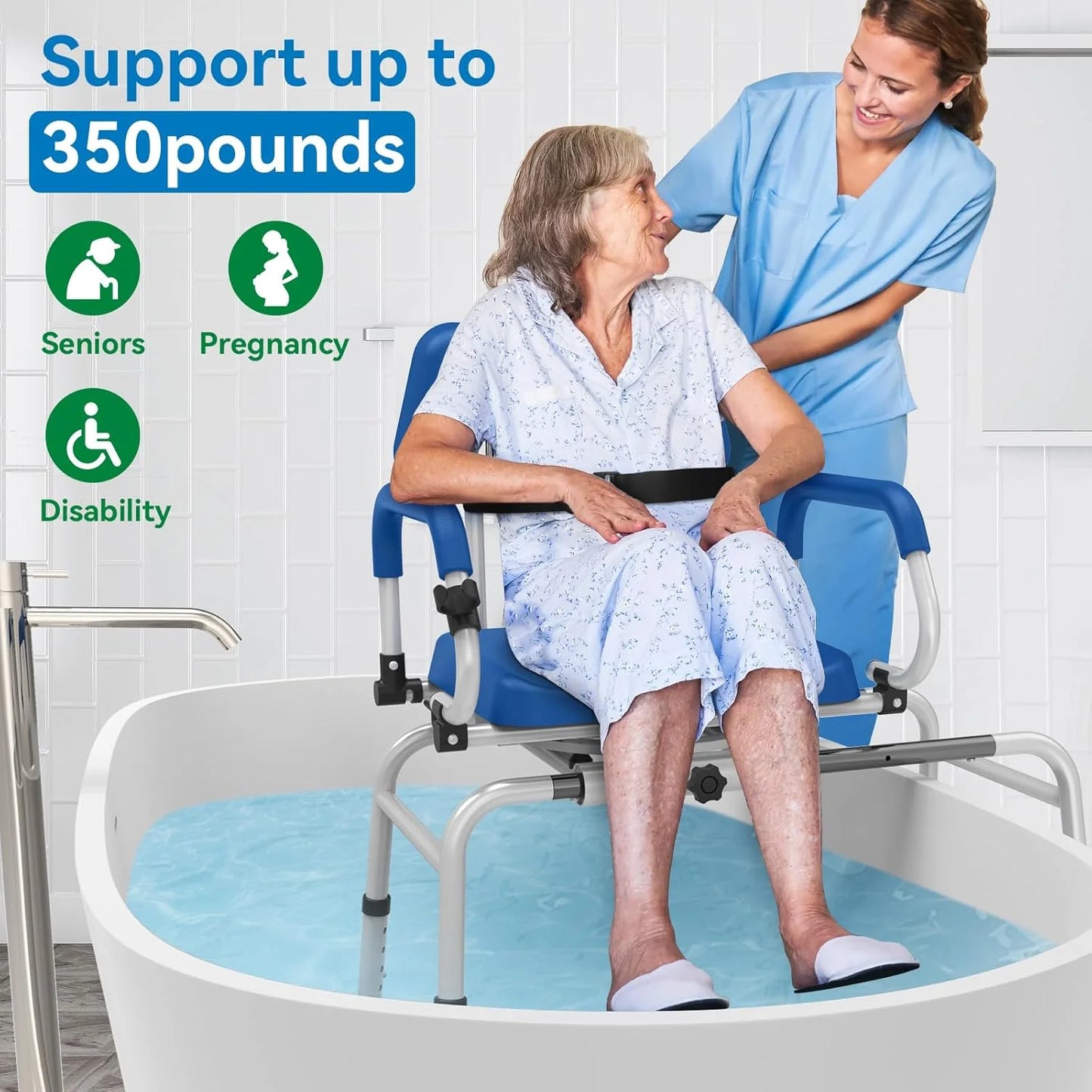 Blue N/A FSA/HSA Eligible Sliding Shower Chair Tub Transfer Bench for Bathtub with Swivel Seat, Padded Shower Bench with Pivoting Arms, Height Adjustable Shower Seat, 350 lbs, Blue, Standard, Good Condition condition - View 4