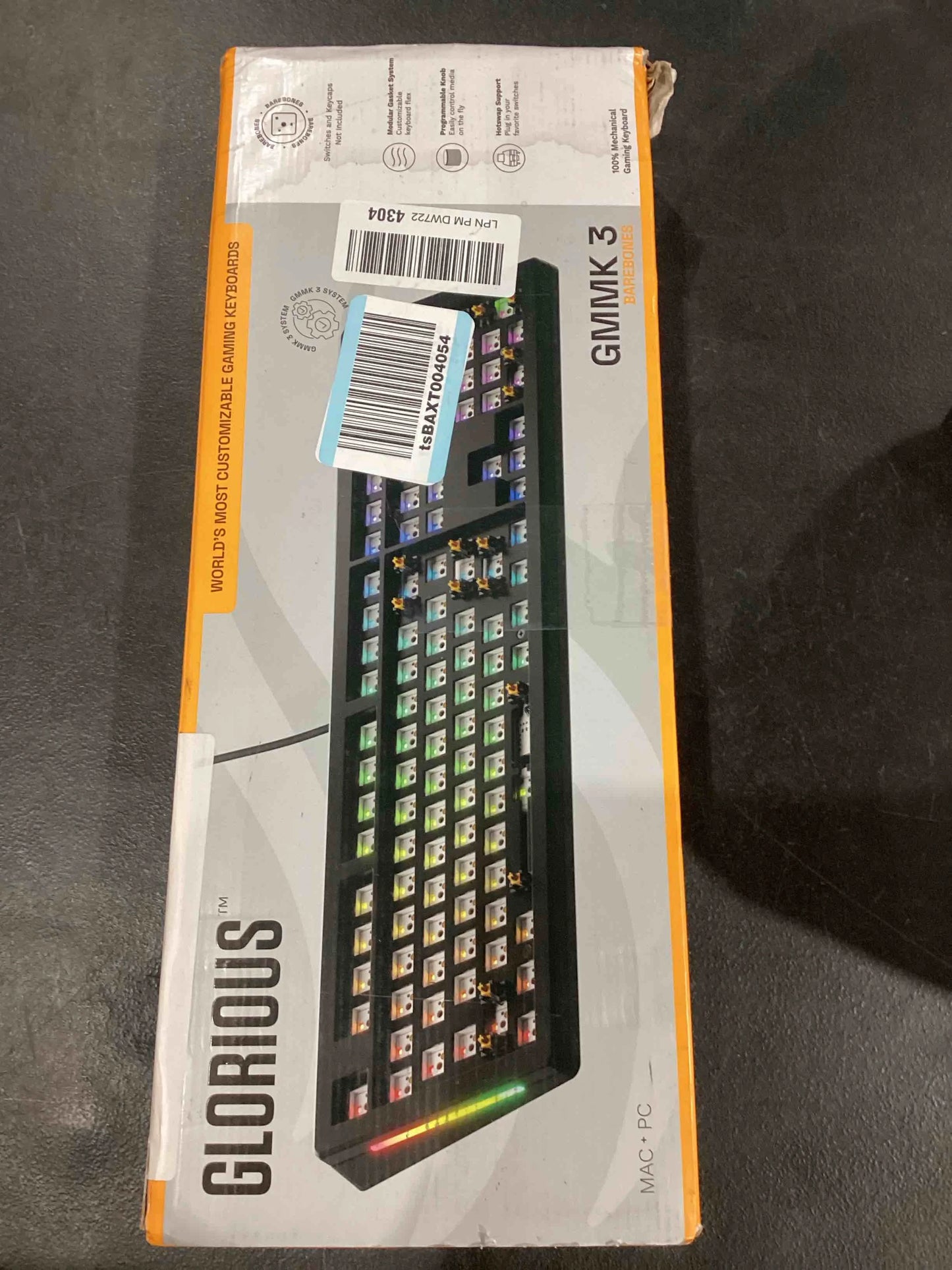 Black Aluminum, Plastic Glorious Gaming - GMMK 3 Barebones Custom Gaming Keyboard Kit with Knob, 100% Mechanical Keyboard Full Size, Modular Gasket System, Hotswappable MX, Sound Dampening Foam, Aluminum Switch Plate (Black) Black Full Size, Good Condition condition - View 2