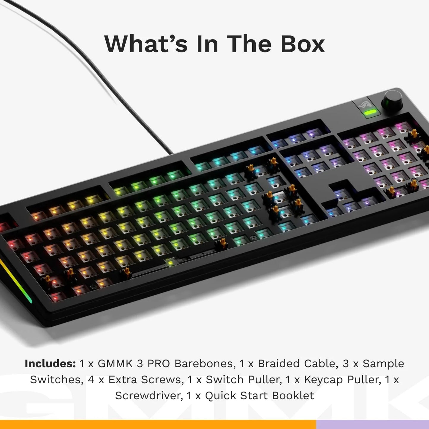 Black Aluminum, Plastic Glorious Gaming - GMMK 3 Barebones Custom Gaming Keyboard Kit with Knob, 100% Mechanical Keyboard Full Size, Modular Gasket System, Hotswappable MX, Sound Dampening Foam, Aluminum Switch Plate (Black) Black Full Size, Good Condition condition - View 7