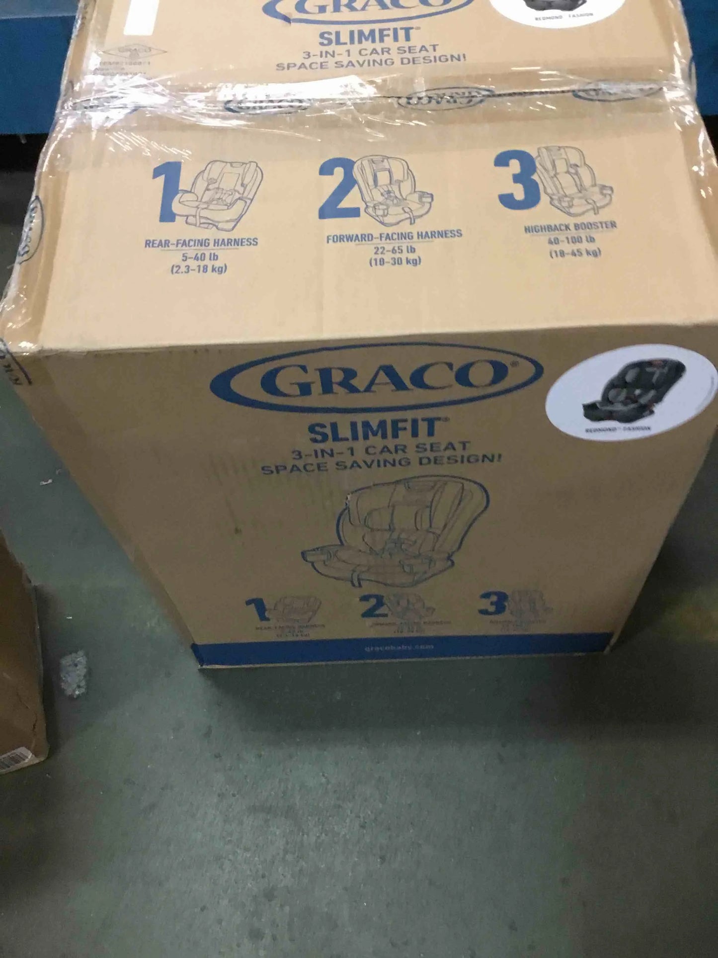 Redmond Fabric, Plastic Graco Slimfit 3 in 1 Convertible Car Seat Slim & Comfy Design Saves Space in Your Back Seat, Redmond, Good Condition condition - View 3