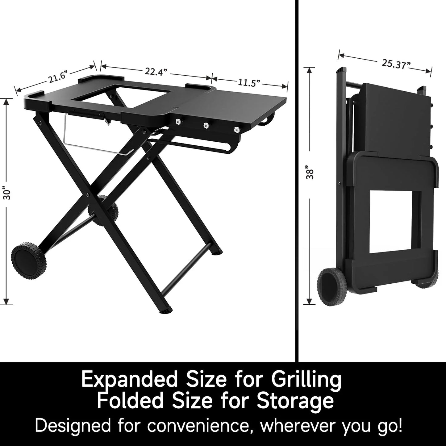 Black Steel Grill Stand for Ninja Woodfire - Portable Pizza Oven Stand for Ninja Woodfire OG700 OG800 OG900 Series & OO101 Pizza Oven, Foldable Grill Table with Wheels, Convenient Side Table, Good Condition condition - View 6