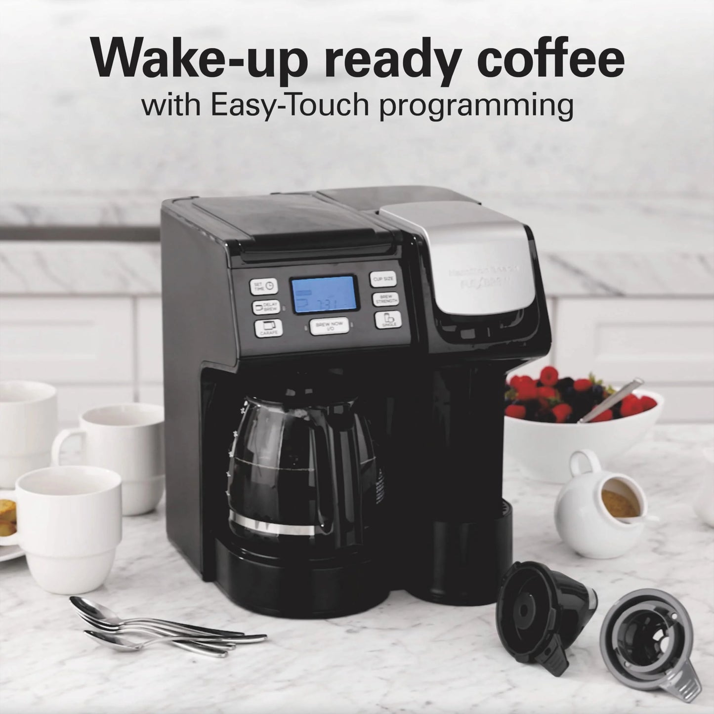 Black Mixed Materials Hamilton Beach FlexBrew Trio 2-Way Coffee Maker, Compatible with K-Cup Pods or Grounds, Combo, Single Serve & Full 12c Pot, Black - Fast Brewing (49902), Good Condition condition - View 5