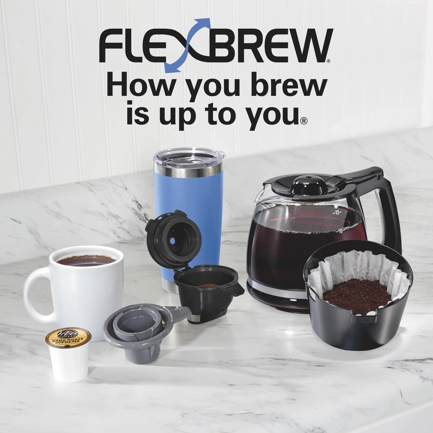 Black Mixed Materials Hamilton Beach FlexBrew Trio 2-Way Coffee Maker, Compatible with K-Cup Pods or Grounds, Combo, Single Serve & Full 12c Pot, Black - Fast Brewing (49902), Good Condition condition - View 7