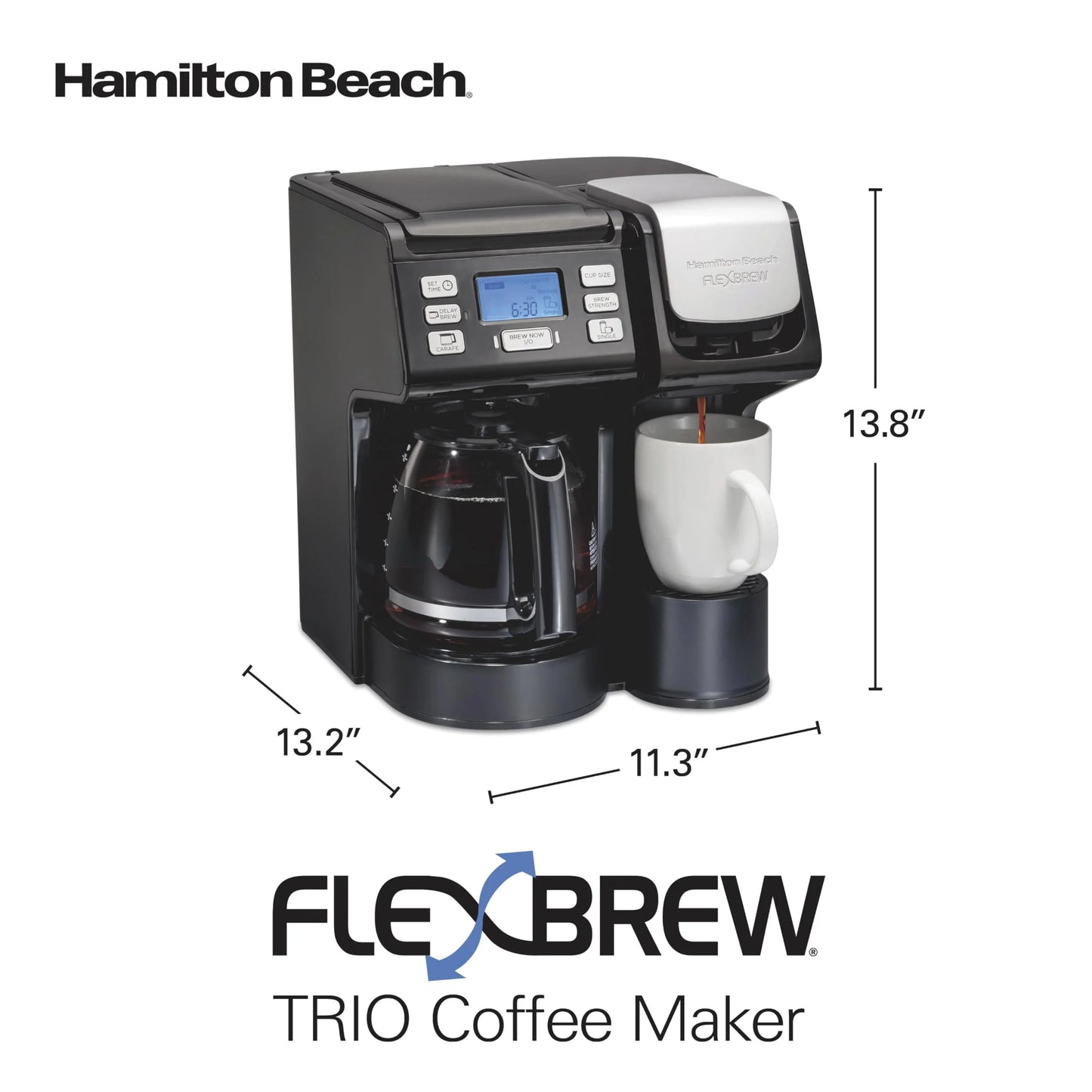 Black Mixed Materials Hamilton Beach FlexBrew Trio 2-Way Coffee Maker, Compatible with K-Cup Pods or Grounds, Combo, Single Serve & Full 12c Pot, Black - Fast Brewing (49902), Good Condition condition - View 8