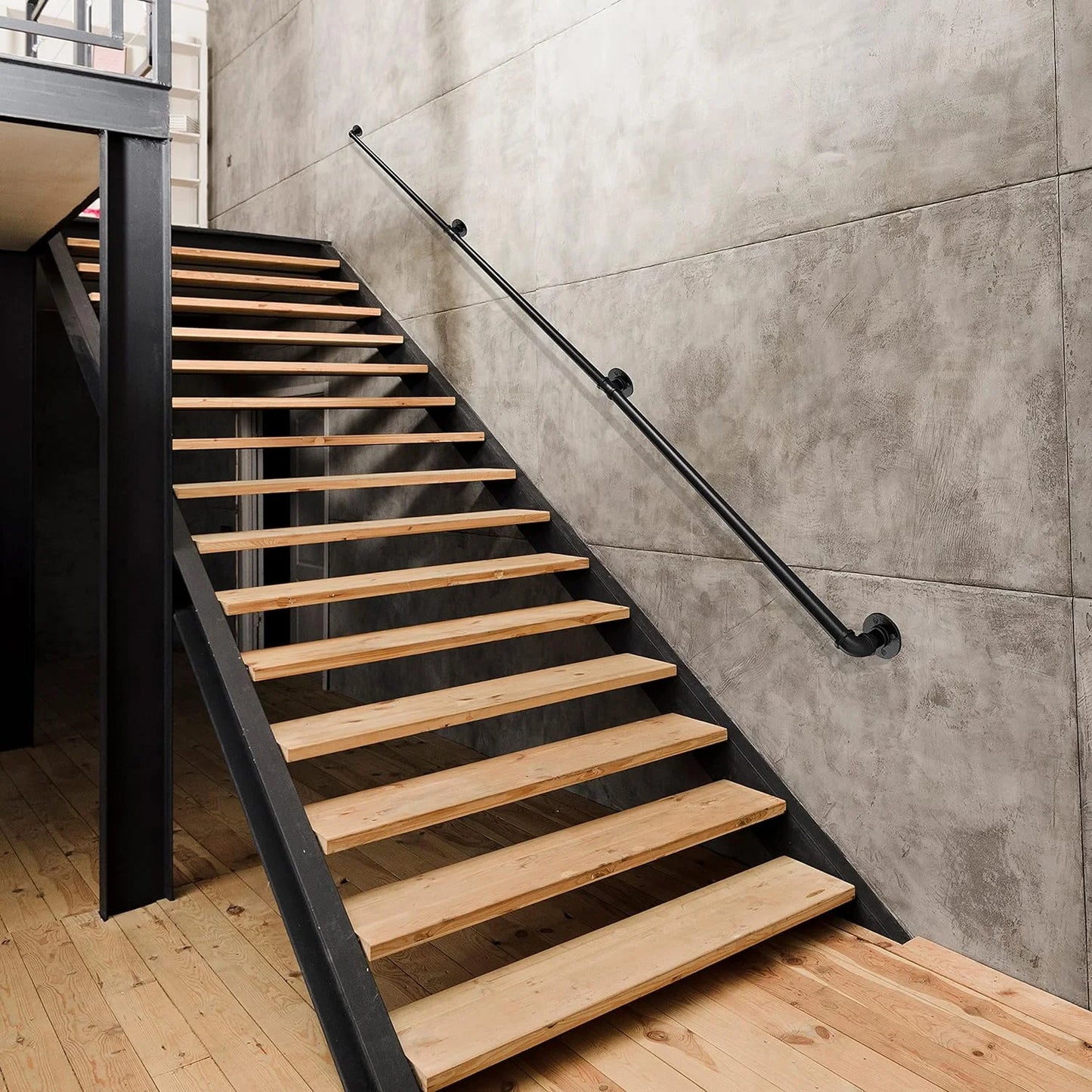 Matte Black Iron Pipe Handrail for Indoor Stairs - 10 Feet Wall Mount Industrial Iron Pipe - Metal Railing Non-Slip Grab Bar - Stairs Porch Deck Hand Rail Matte Black, Good Condition condition - View 10
