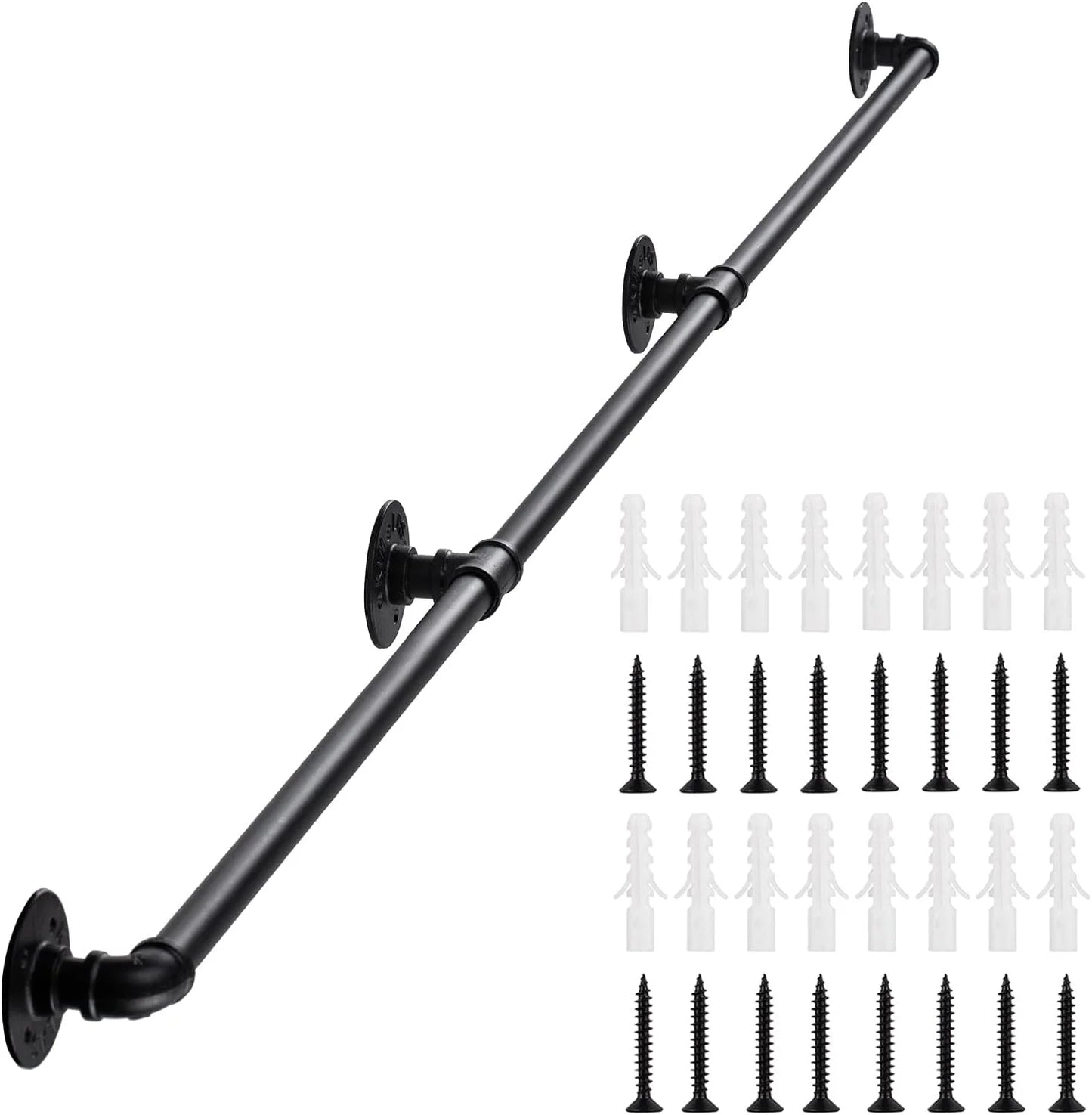 Matte Black Iron Pipe Handrail for Indoor Stairs - 10 Feet Wall Mount Industrial Iron Pipe - Metal Railing Non-Slip Grab Bar - Stairs Porch Deck Hand Rail Matte Black, Good Condition condition - View 1