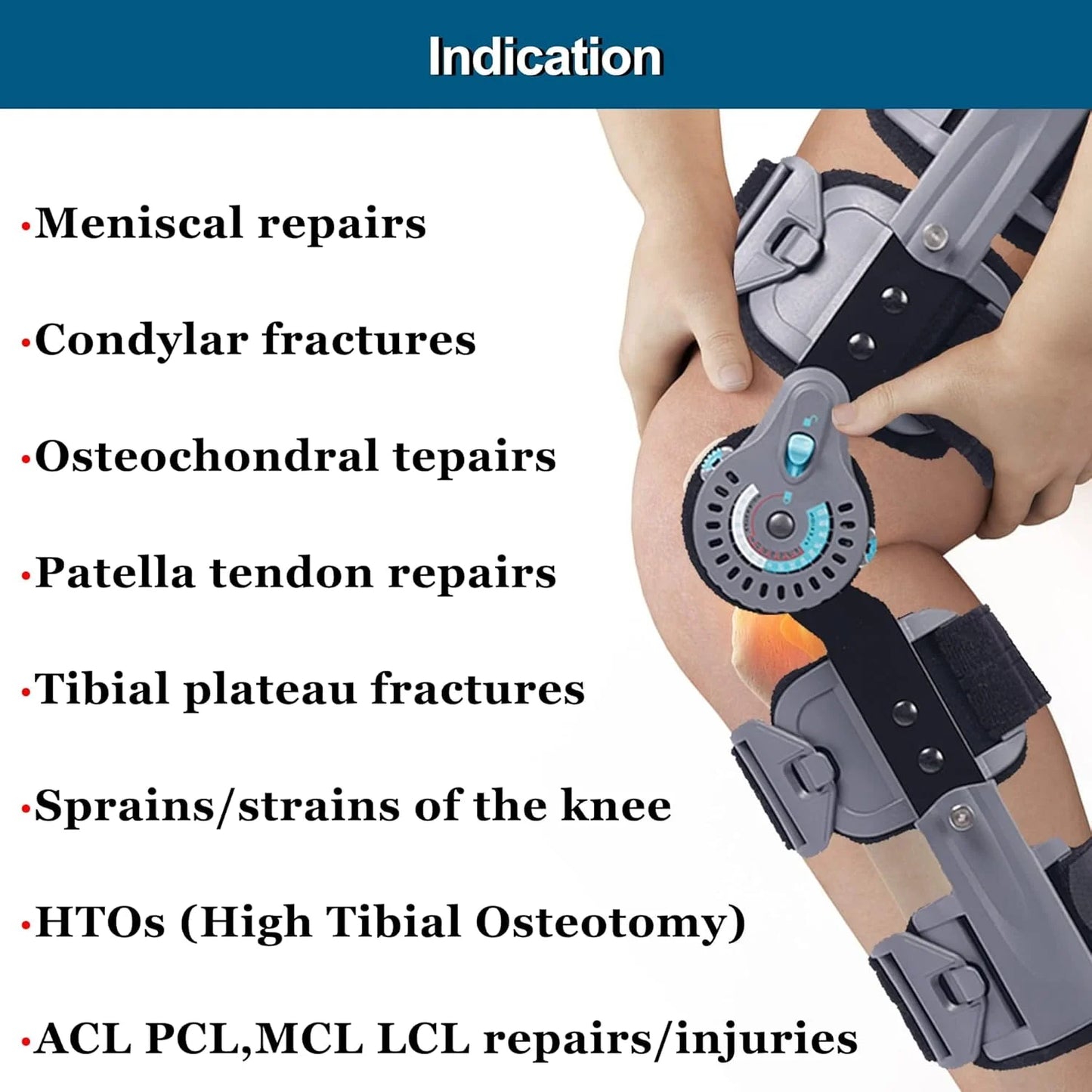 Black Fabric Hinged Post OP Knee Brace, ROM Knee Immobilizer Leg Braces Orthopedic Patella Knee Support Orthosis for ACL, PCL, MCL Injury, Meniscus Tear, Adjustable for Left Leg and Right Leg, One Size, Good Condition condition - View 3