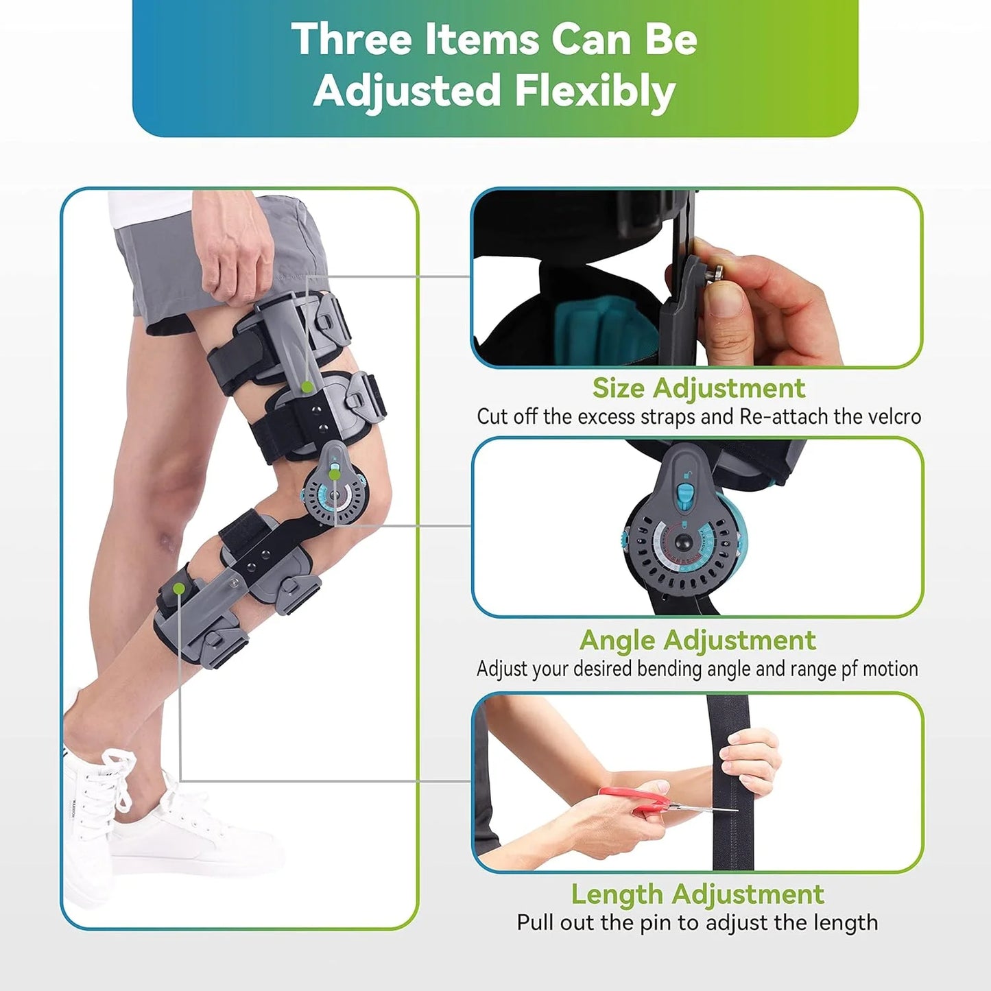Black Fabric Hinged Post OP Knee Brace, ROM Knee Immobilizer Leg Braces Orthopedic Patella Knee Support Orthosis for ACL, PCL, MCL Injury, Meniscus Tear, Adjustable for Left Leg and Right Leg, One Size, Good Condition condition - View 6
