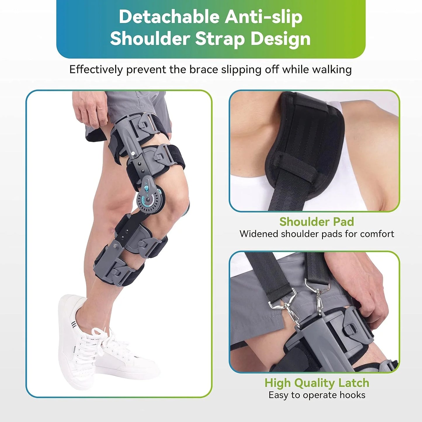 Black Fabric Hinged Post OP Knee Brace, ROM Knee Immobilizer Leg Braces Orthopedic Patella Knee Support Orthosis for ACL, PCL, MCL Injury, Meniscus Tear, Adjustable for Left Leg and Right Leg, One Size, Good Condition condition - View 7