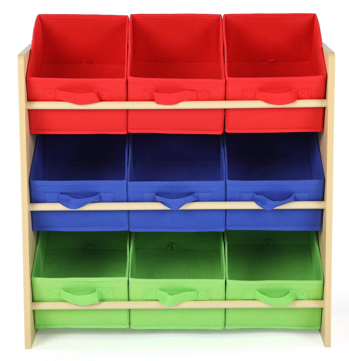 Primary Wood and Fabric Humble Crew Kids Toy Organizer with 9 Fabric Storage Bins, 24" Tall, Primary, Good Condition condition - View 5