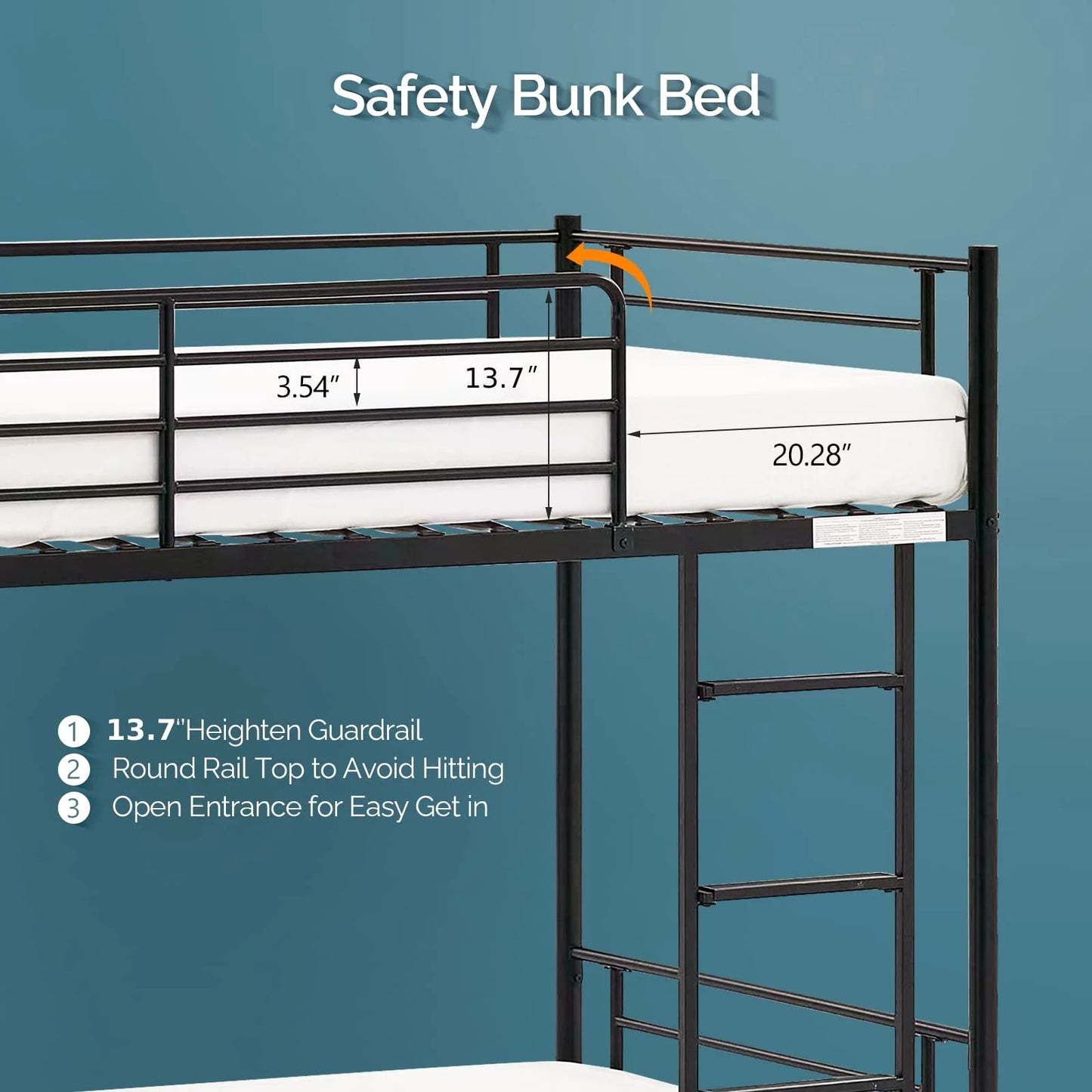 Black Metal VINGLI Bunk Bed Twin Over Twin for Kids, Teens & Adults Bunk Bed with Stairs & Flat Rungs, Heavy Duty Metal Slats, No Box Spring Needed, Black, As Is condition - View 6