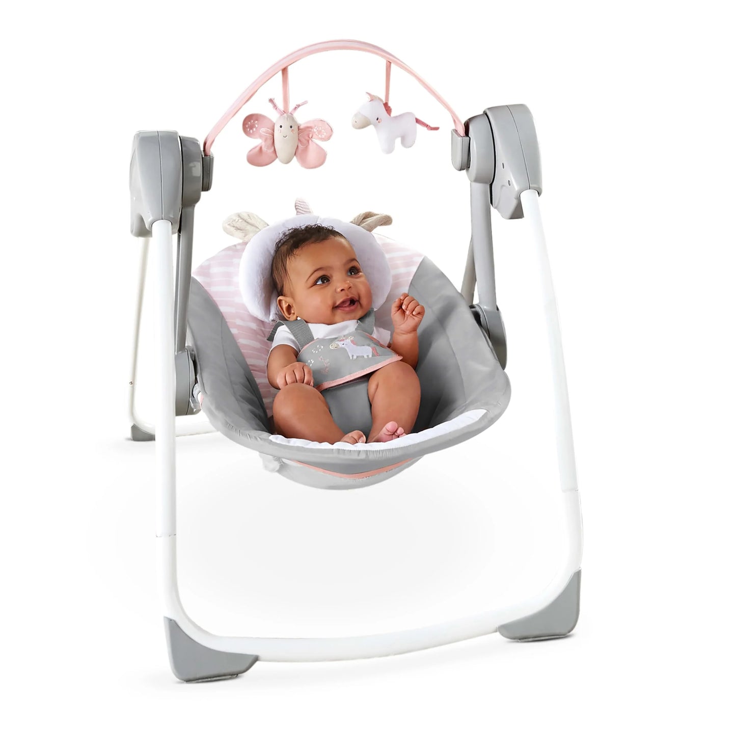 Pink Flora the Unicorn N/A Ingenuity Comfort 2 Go Compact Portable 6-Speed Cushioned Baby Swing with Music, Folds Easy, 0-9 Months 6-20 lbs (Pink Flora the Unicorn), Good Condition condition - View 11