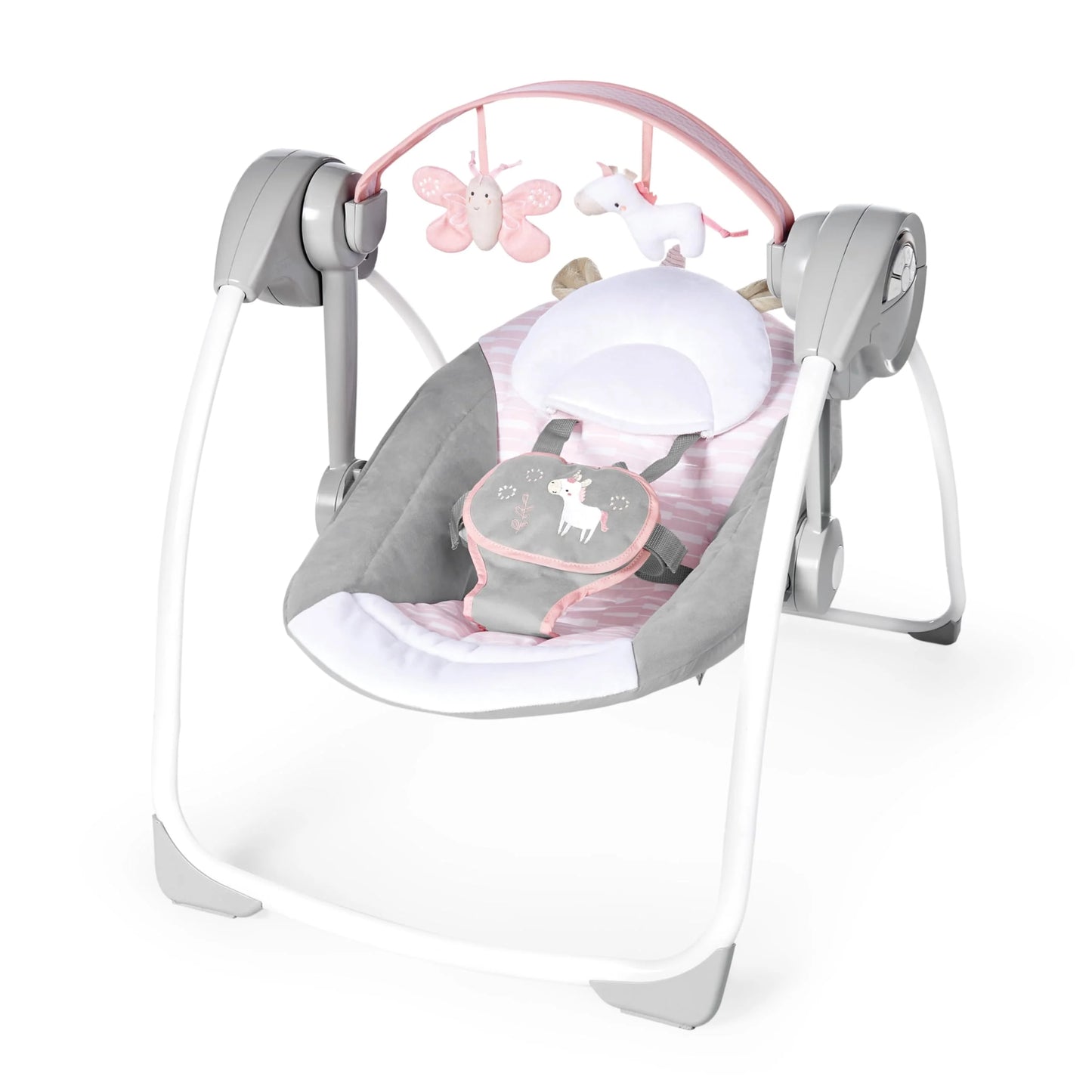 Pink Flora the Unicorn N/A Ingenuity Comfort 2 Go Compact Portable 6-Speed Cushioned Baby Swing with Music, Folds Easy, 0-9 Months 6-20 lbs (Pink Flora the Unicorn), Good Condition condition - View 1