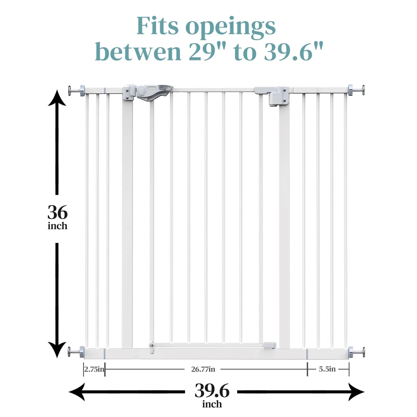 Pure White N/A InnoTruth 29-39.6”Baby Gate for Stairs,36" Extra Tall Dog Gate for The House,Dual-Lock Safety and One Hand Opening Design,Kid Gate for Doorways,Kitchen,Room,Wall-Friendly Pressure Mounted, Pure White, Good Condition condition - View 11