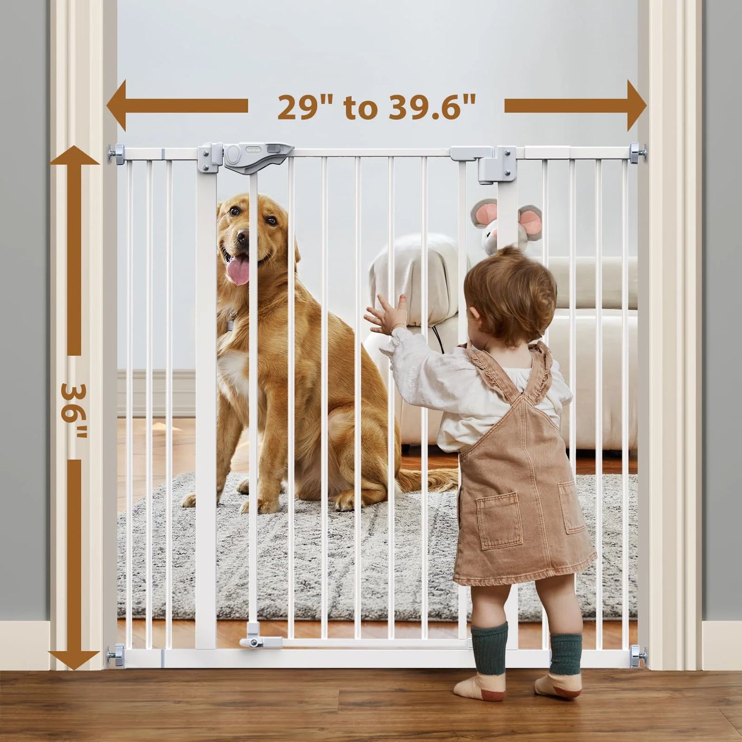 Pure White N/A InnoTruth 29-39.6”Baby Gate for Stairs,36" Extra Tall Dog Gate for The House,Dual-Lock Safety and One Hand Opening Design,Kid Gate for Doorways,Kitchen,Room,Wall-Friendly Pressure Mounted, Pure White, Good Condition condition - View 5