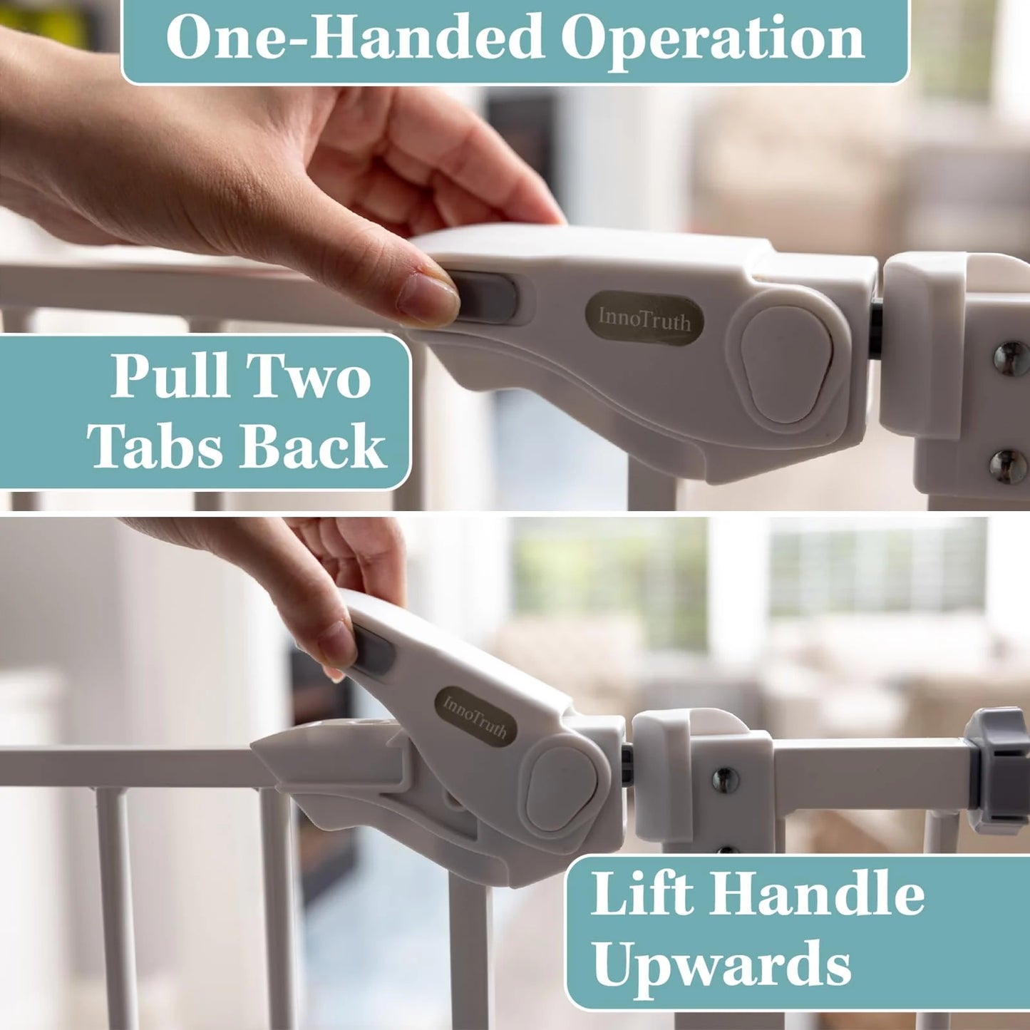 Pure White N/A InnoTruth 29-39.6”Baby Gate for Stairs,36" Extra Tall Dog Gate for The House,Dual-Lock Safety and One Hand Opening Design,Kid Gate for Doorways,Kitchen,Room,Wall-Friendly Pressure Mounted, Pure White, Good Condition condition - View 6