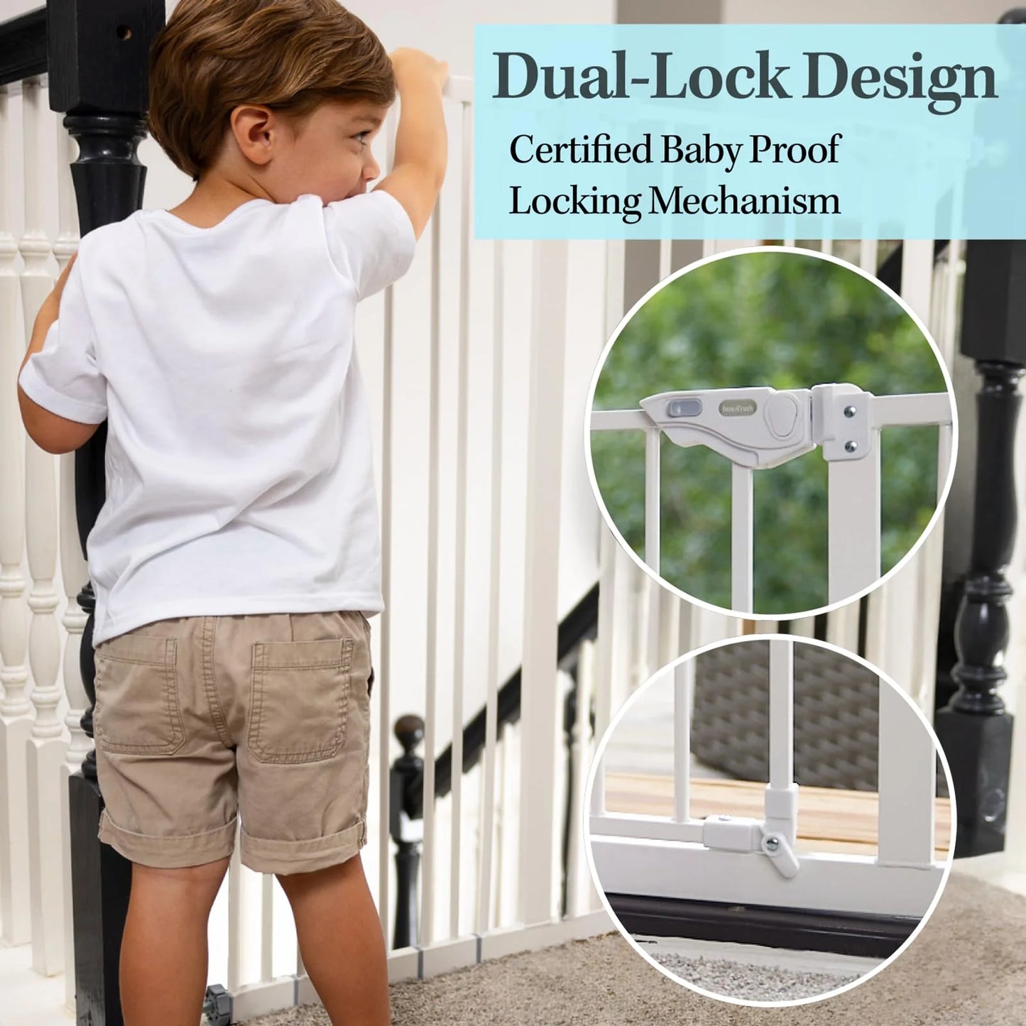 Pure White N/A InnoTruth 29-39.6”Baby Gate for Stairs,36" Extra Tall Dog Gate for The House,Dual-Lock Safety and One Hand Opening Design,Kid Gate for Doorways,Kitchen,Room,Wall-Friendly Pressure Mounted, Pure White, Good Condition condition - View 7