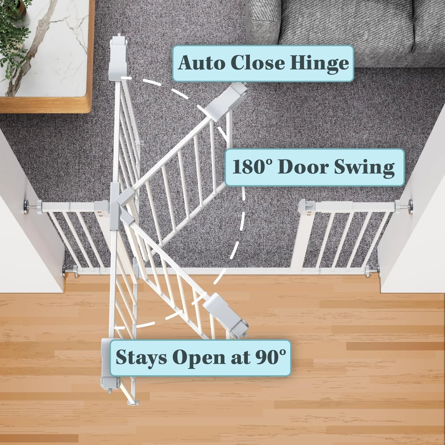 Pure White N/A InnoTruth 29-39.6”Baby Gate for Stairs,36" Extra Tall Dog Gate for The House,Dual-Lock Safety and One Hand Opening Design,Kid Gate for Doorways,Kitchen,Room,Wall-Friendly Pressure Mounted, Pure White, Good Condition condition - View 8