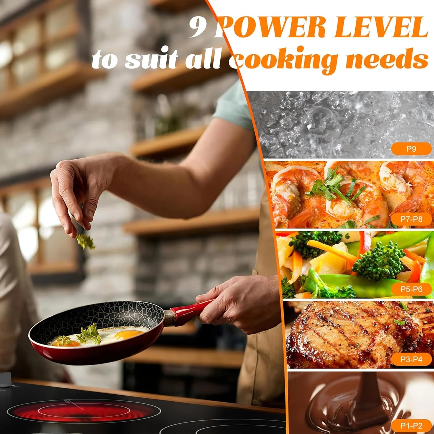 Black Ceramic Karinear 36 Inch Electric Cooktop 5 Burners, Knob Control Built-in Ceramic Cooktop, 36" Radiant Electric Stove Top, Over-Temperature Protection, Hot Surface Indicator, 220-240v, Hard Wire, No Plug, Brand New condition - View 8