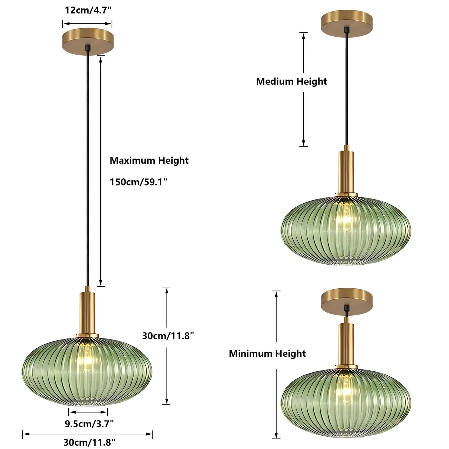 Gold, Green Glass, Brass KCO Lighting Modern Gold Globe Pendant Light Large Green Glass Bathroom Pendant Light Fixture Adjustable Brass Round Pendant Lights Kitchen Island Pendant Lighting Farmhouse Ceiling Light, Good Condition condition - View 3