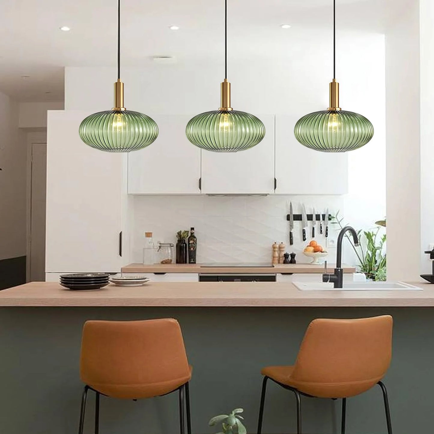 Gold, Green Glass, Brass KCO Lighting Modern Gold Globe Pendant Light Large Green Glass Bathroom Pendant Light Fixture Adjustable Brass Round Pendant Lights Kitchen Island Pendant Lighting Farmhouse Ceiling Light, Good Condition condition - View 4