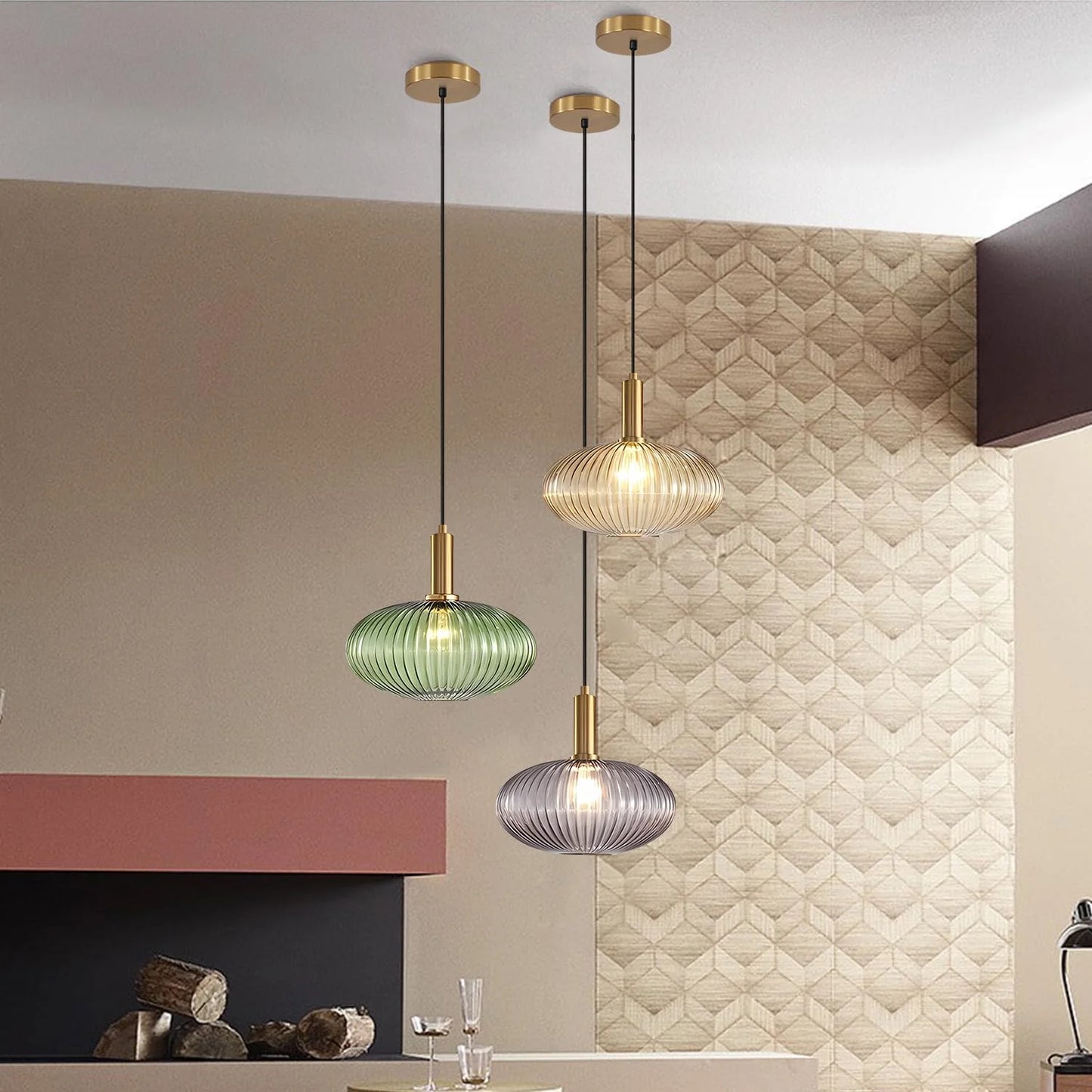 Modern Gold Globe Pendant Light - Large Green Glass Bathroom Pendant Light Fixture - View 7