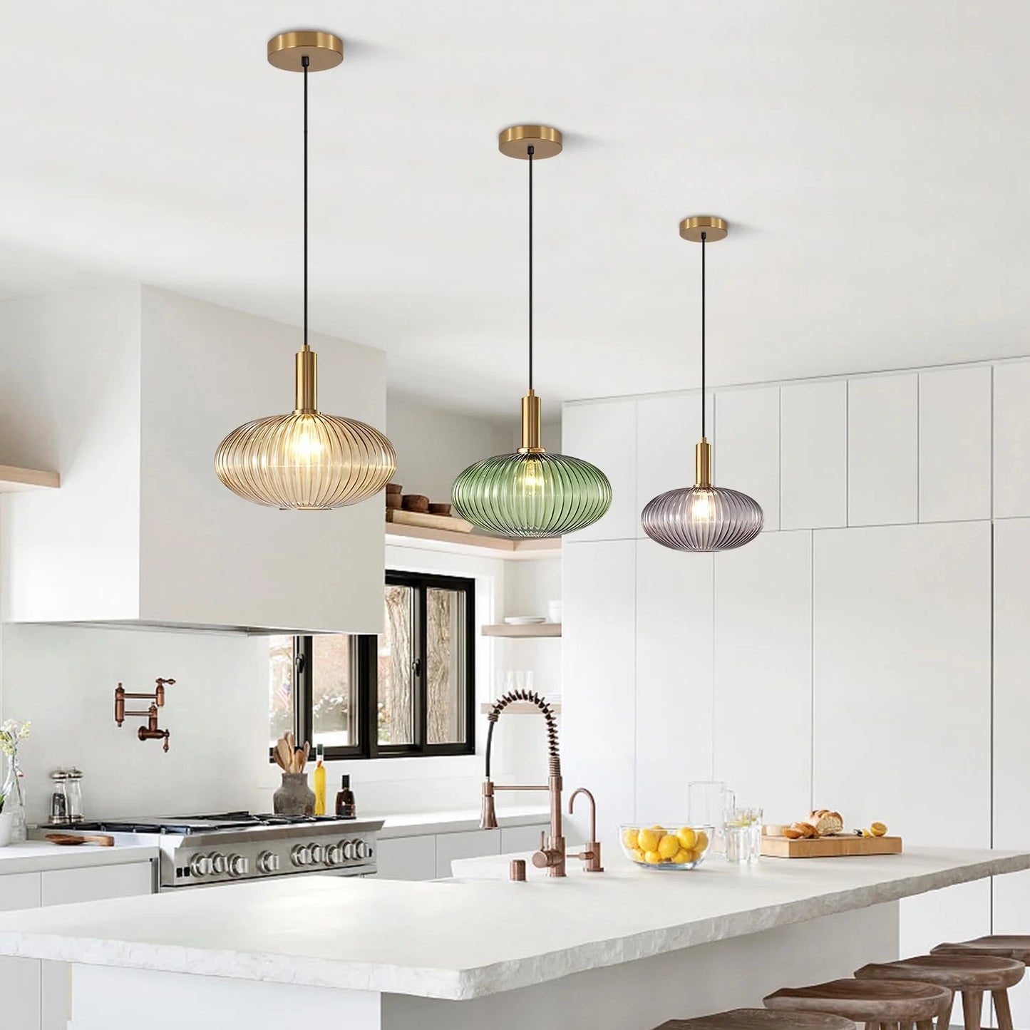 Gold, Green Glass, Brass KCO Lighting Modern Gold Globe Pendant Light Large Green Glass Bathroom Pendant Light Fixture Adjustable Brass Round Pendant Lights Kitchen Island Pendant Lighting Farmhouse Ceiling Light, Good Condition condition - View 9