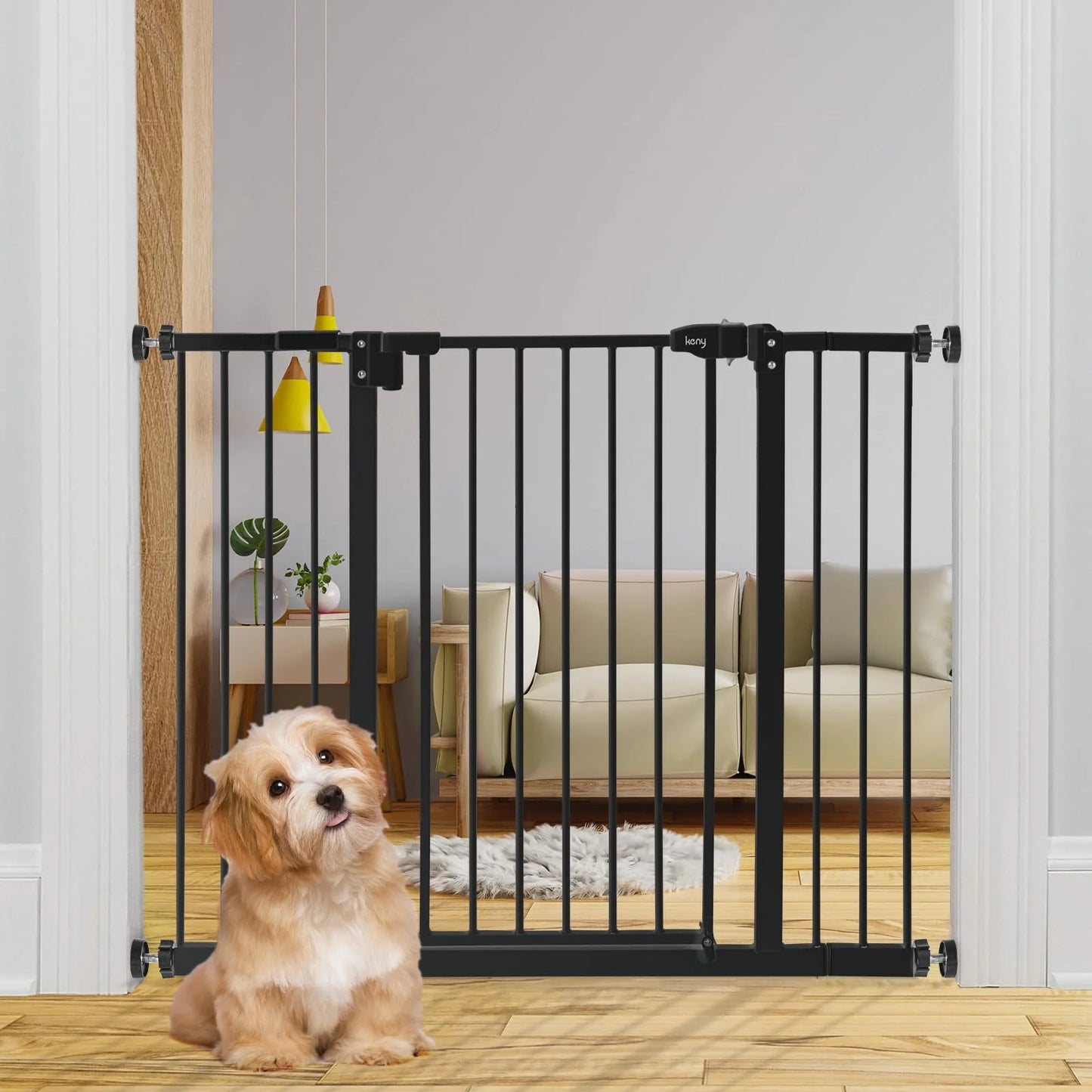 Black Metal, Plastic keny 29"-42.5" Baby Gate for Stairs, Auto Close Safety Dog Gate, Pressure Mounted Easy Walk Through Pet Gate for Doorways, Durable Stair Gate, 30" Tall, Black, Good Condition condition - View 1