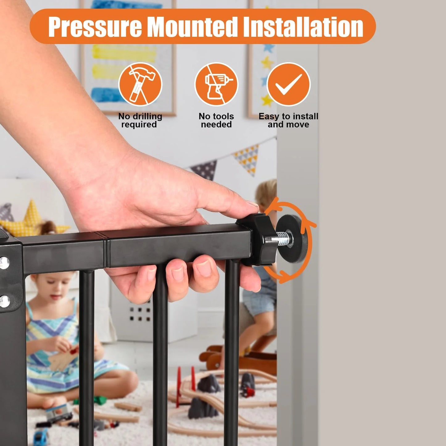 Black Metal, Plastic keny 29"-42.5" Baby Gate for Stairs, Auto Close Safety Dog Gate, Pressure Mounted Easy Walk Through Pet Gate for Doorways, Durable Stair Gate, 30" Tall, Black, Good Condition condition - View 6