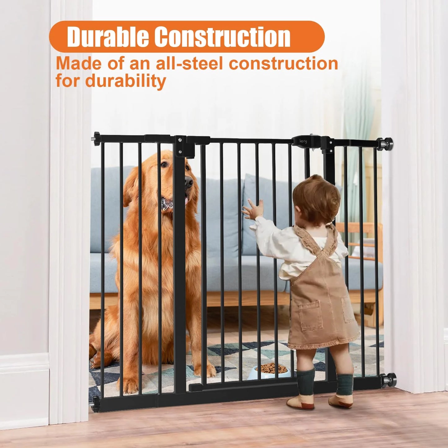 Black Metal, Plastic keny 29"-42.5" Baby Gate for Stairs, Auto Close Safety Dog Gate, Pressure Mounted Easy Walk Through Pet Gate for Doorways, Durable Stair Gate, 30" Tall, Black, Good Condition condition - View 7