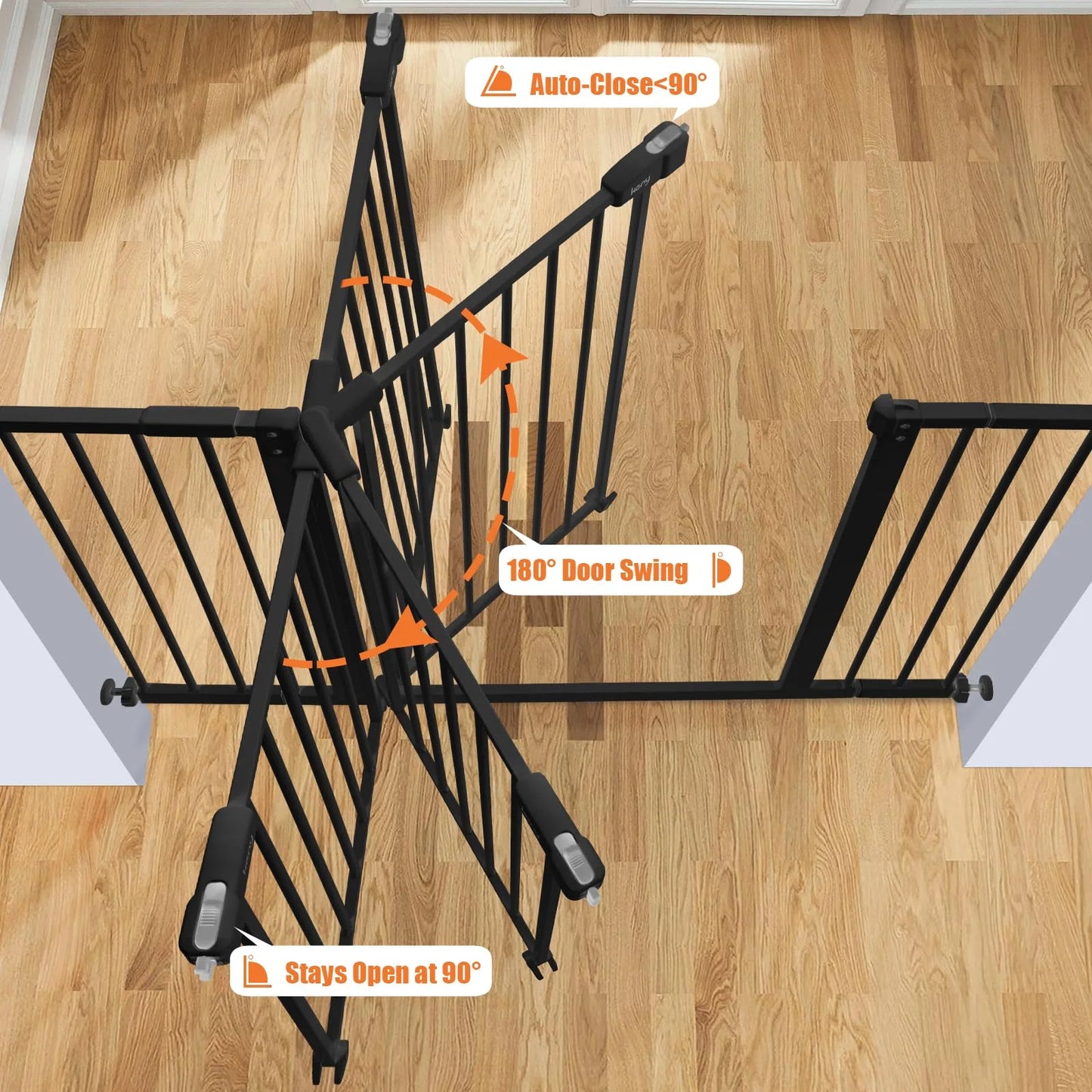 Black Metal, Plastic keny 29"-42.5" Baby Gate for Stairs, Auto Close Safety Dog Gate, Pressure Mounted Easy Walk Through Pet Gate for Doorways, Durable Stair Gate, 30" Tall, Black, Good Condition condition - View 8