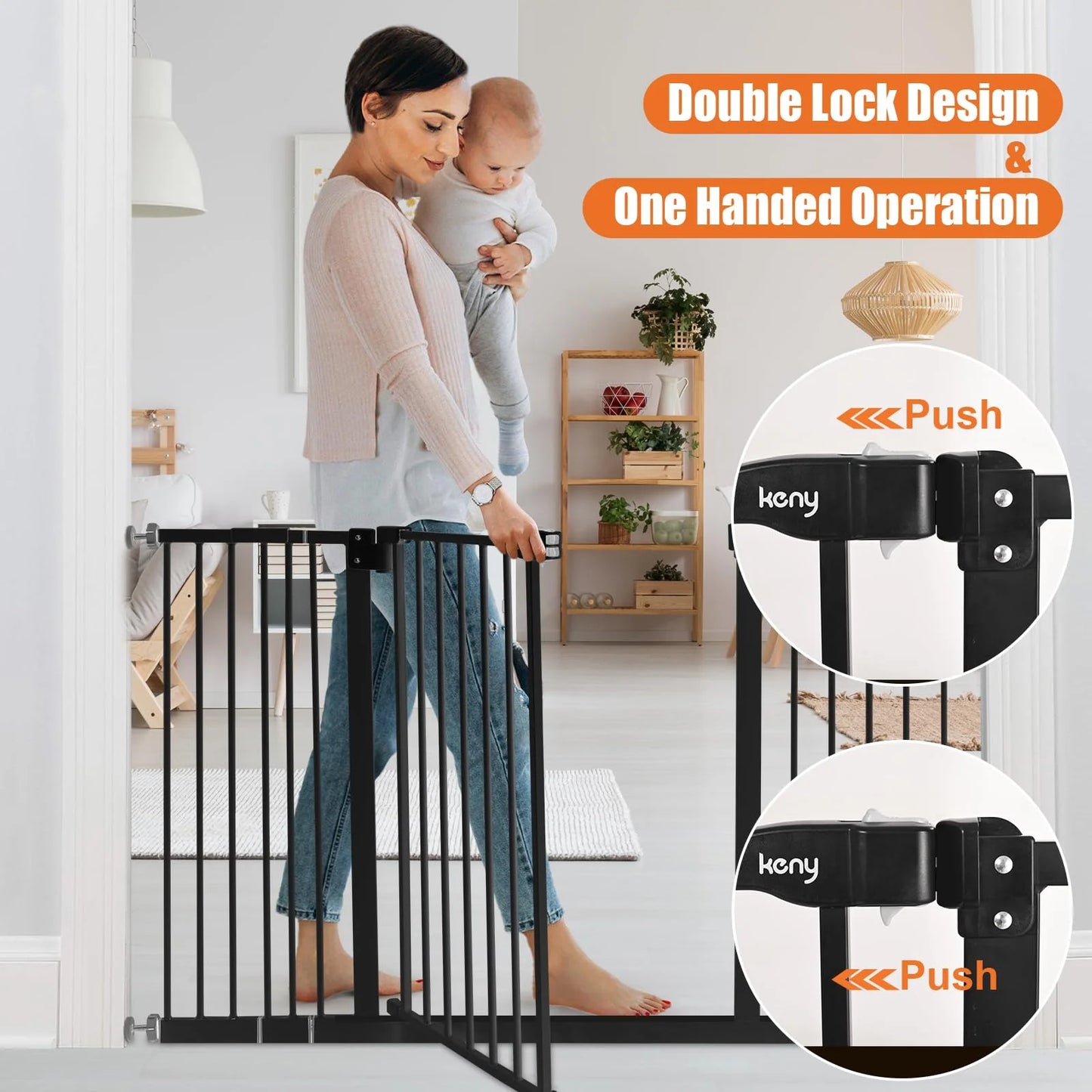 Black Metal, Plastic keny 29"-42.5" Baby Gate for Stairs, Auto Close Safety Dog Gate, Pressure Mounted Easy Walk Through Pet Gate for Doorways, Durable Stair Gate, 30" Tall, Black, Good Condition condition - View 9