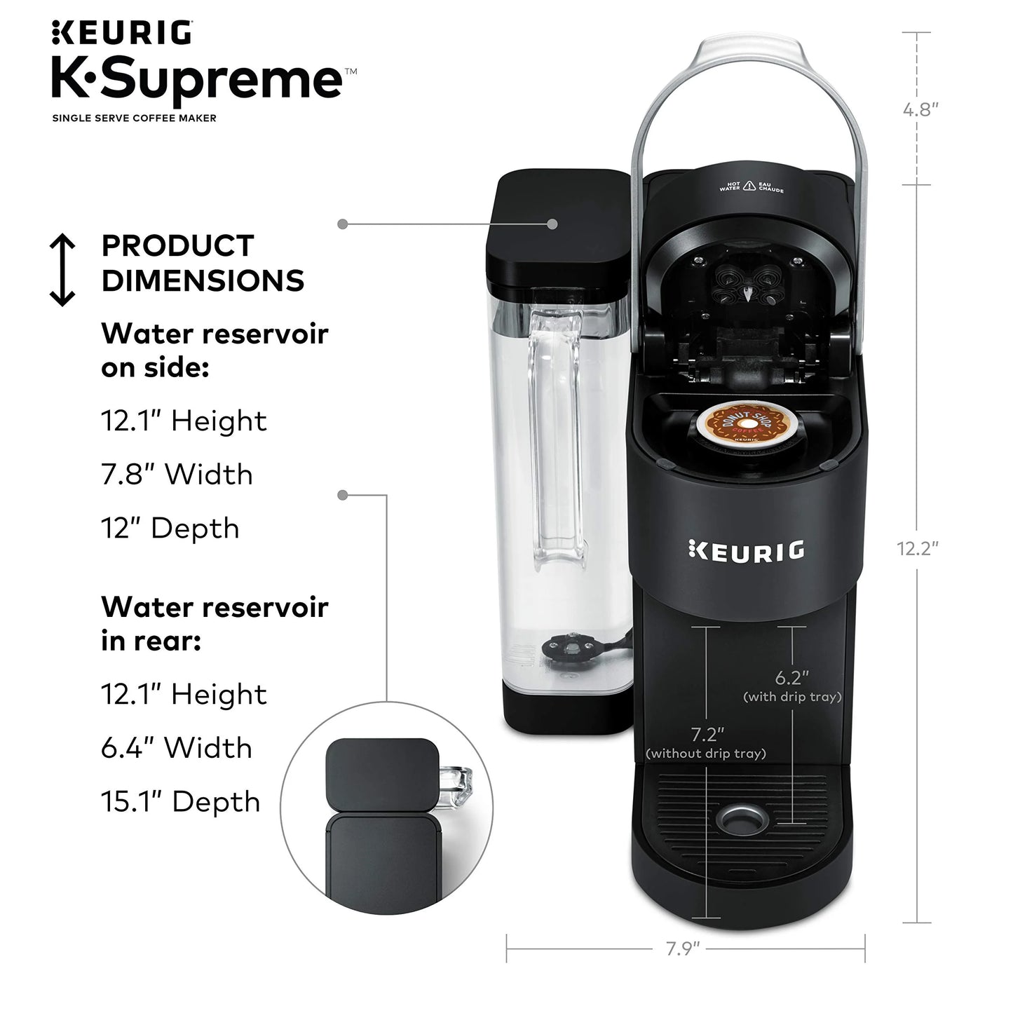 Black Keurig K-Supreme Single Serve K-Cup Pod Coffee Maker, MultiStream Technology, 4 Brew Sizes, 66oz Dual-Position Removable Reservoir, Black, Good Condition condition - View 10