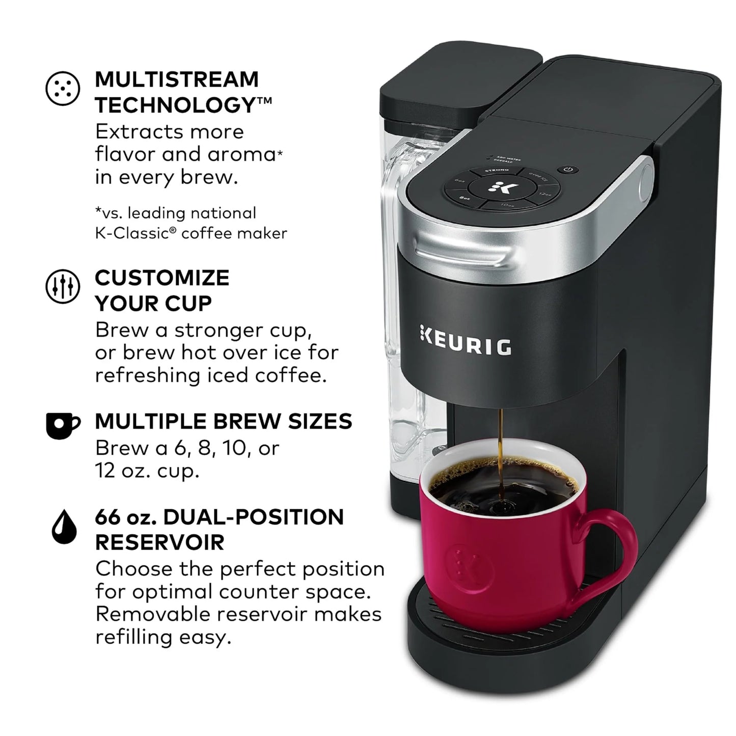 Black Keurig K-Supreme Single Serve K-Cup Pod Coffee Maker, MultiStream Technology, 4 Brew Sizes, 66oz Dual-Position Removable Reservoir, Black, Good Condition condition - View 3