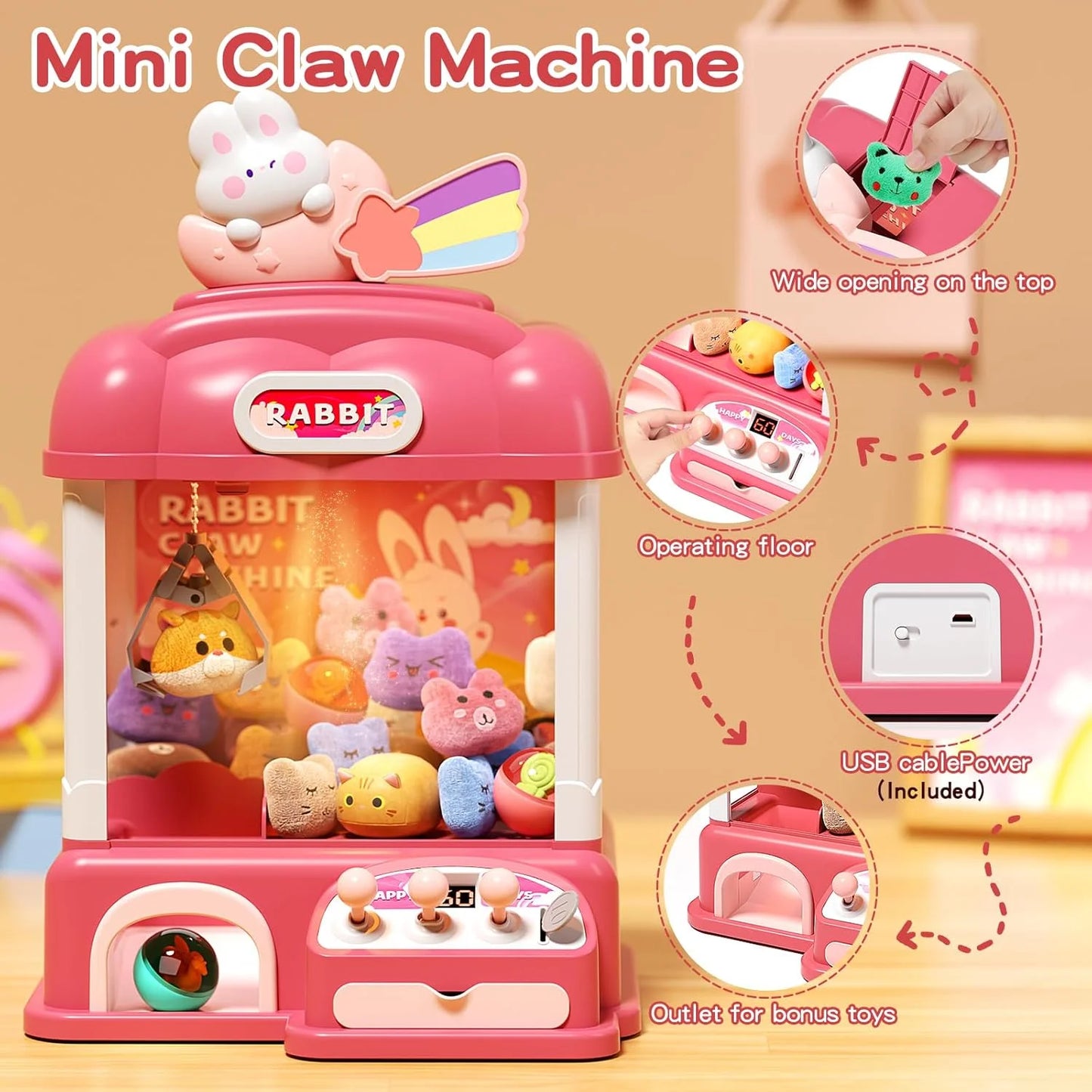 Multiple Plastic Kids Claw Machine, Candy Vending Grabber, Prize Dispenser Toys for Girls and Boys, Electronic Claw Game Machine for Party Birthdays with Lights Sound, Includes 30 Toys and 25 Game Coins, Brand New condition - View 4