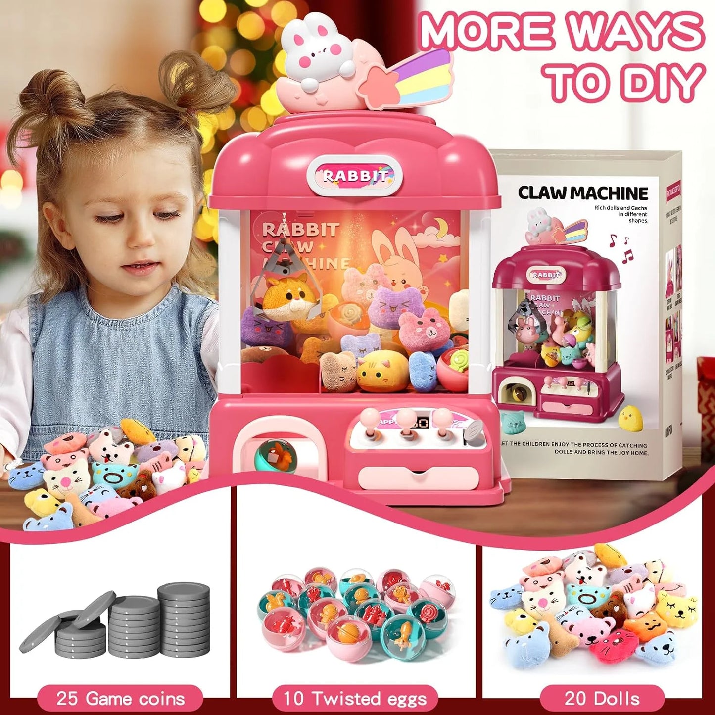Multiple Plastic Kids Claw Machine, Candy Vending Grabber, Prize Dispenser Toys for Girls and Boys, Electronic Claw Game Machine for Party Birthdays with Lights Sound, Includes 30 Toys and 25 Game Coins, Brand New condition - View 6