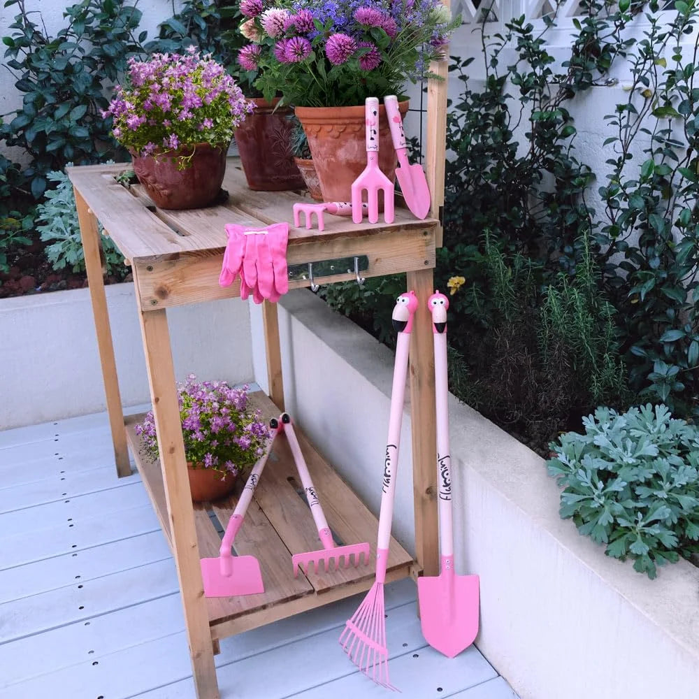 Pink Plastic Kids Rake and Shovel Set, 29.6'' Kids Gardening Tools Include Long Rake, Leaf Rake, Shovel, Hoe and Mini Garden Hand Tools, Gardening Toy Gift for Girls Age 3+ Years(Pink), Brand New condition - View 10