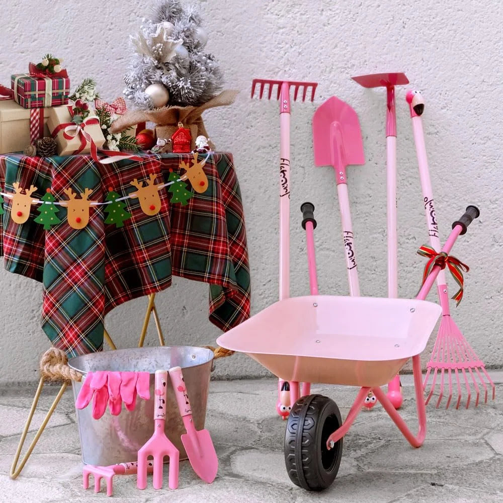 Pink Plastic Kids Rake and Shovel Set, 29.6'' Kids Gardening Tools Include Long Rake, Leaf Rake, Shovel, Hoe and Mini Garden Hand Tools, Gardening Toy Gift for Girls Age 3+ Years(Pink), Brand New condition - View 4