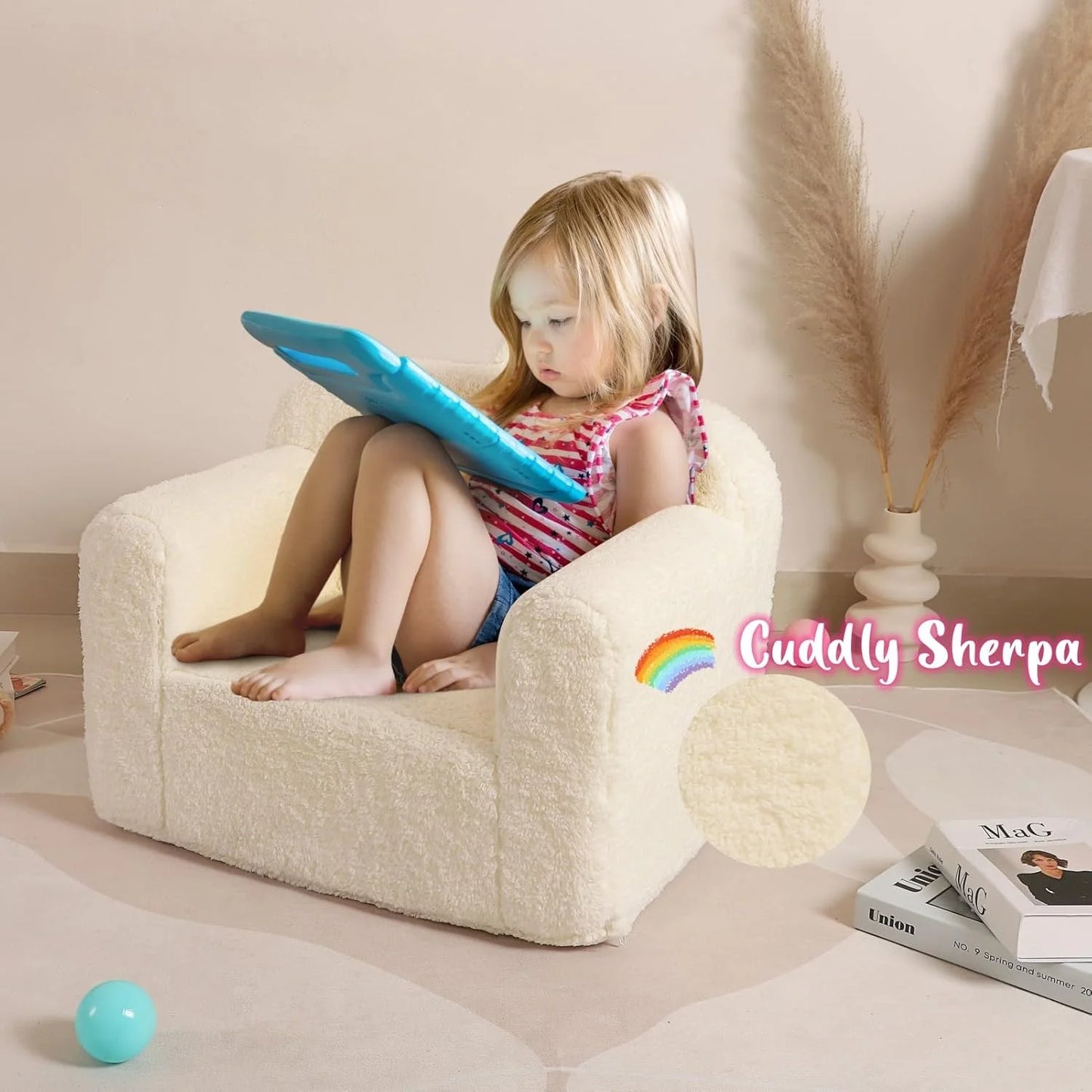 Cream Foam, Sherpa Kids Snuggly-Soft Sherpa Chair, Cuddly Toddler Foam Chair for Boys and Girls, Cream, Brand New condition - View 6