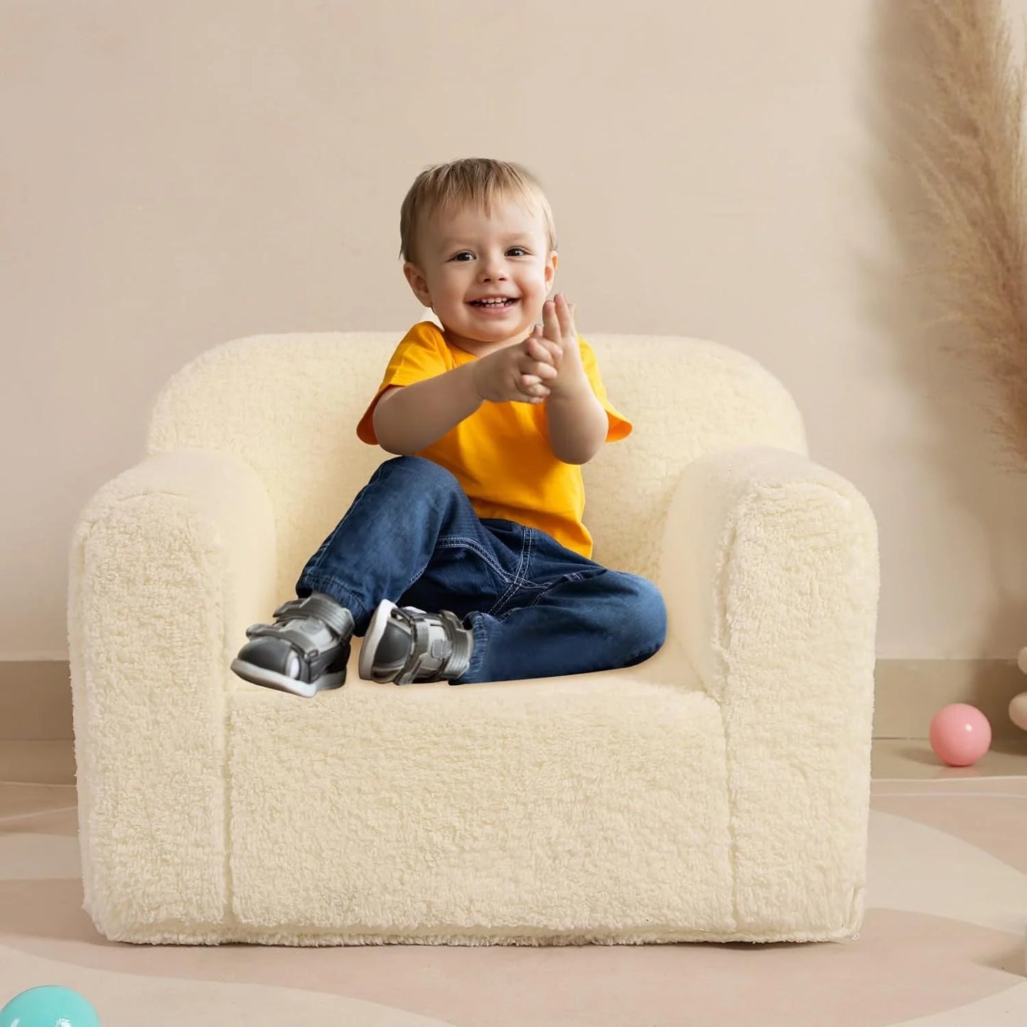 Cream Foam, Sherpa Kids Snuggly-Soft Sherpa Chair, Cuddly Toddler Foam Chair for Boys and Girls, Cream, Brand New condition - View 7