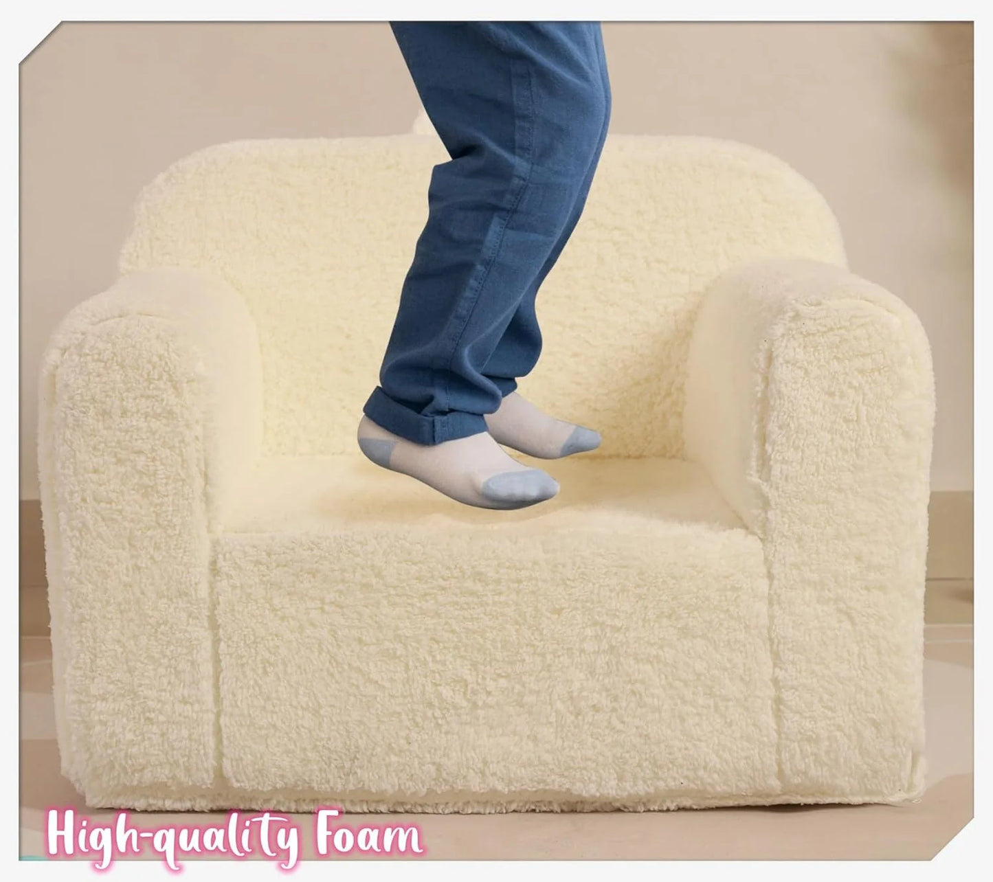 Cream Foam, Sherpa Kids Snuggly-Soft Sherpa Chair, Cuddly Toddler Foam Chair for Boys and Girls, Cream, Brand New condition - View 8