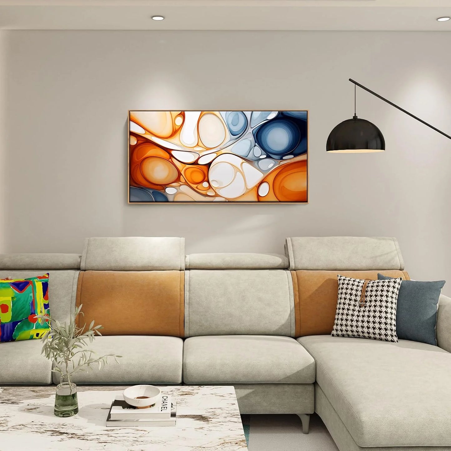 Orange, Blue Canvas KLAKLA Orange and Blue Abstract Wall Art - Modern Picture Artwork for Wall Decor - Frame Wall Art for Living Room Office Bedroom, Good Condition condition - View 2