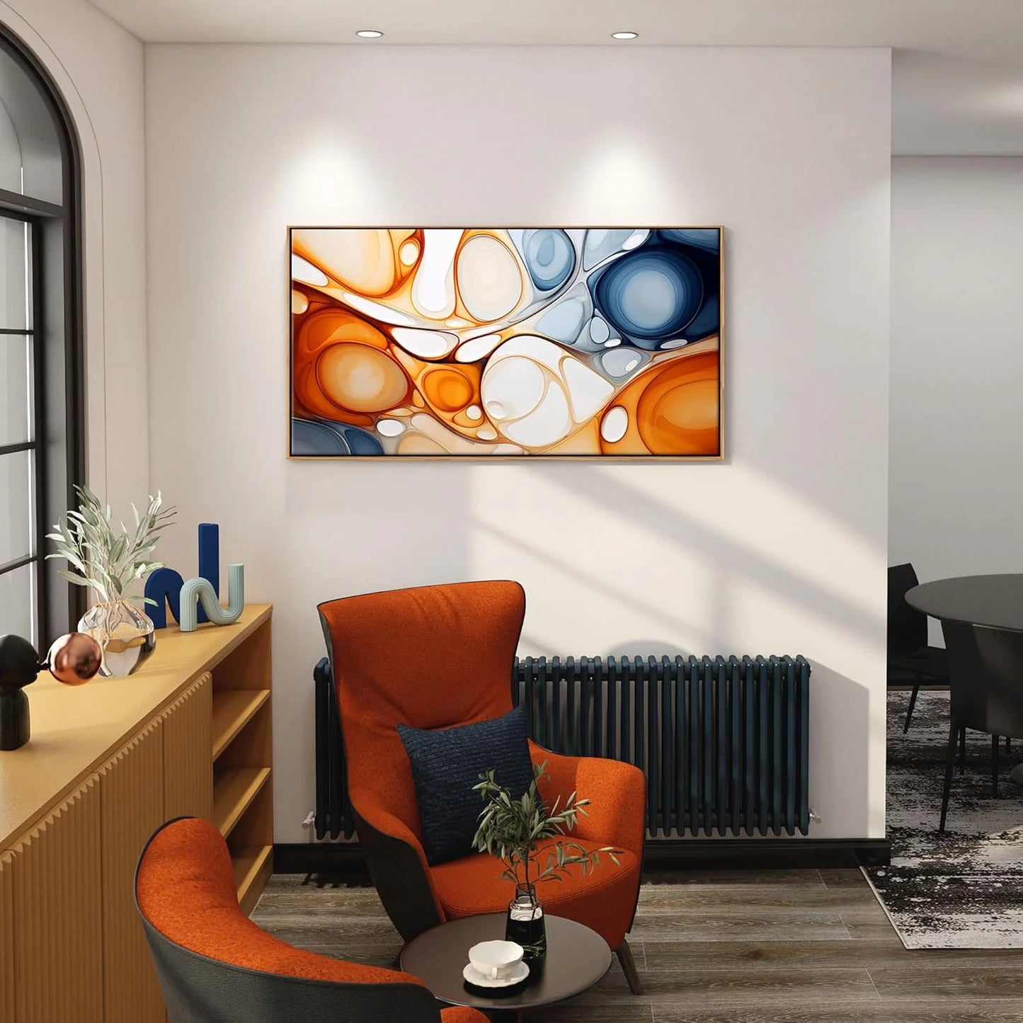 Orange, Blue Canvas KLAKLA Orange and Blue Abstract Wall Art - Modern Picture Artwork for Wall Decor - Frame Wall Art for Living Room Office Bedroom, Good Condition condition - View 3