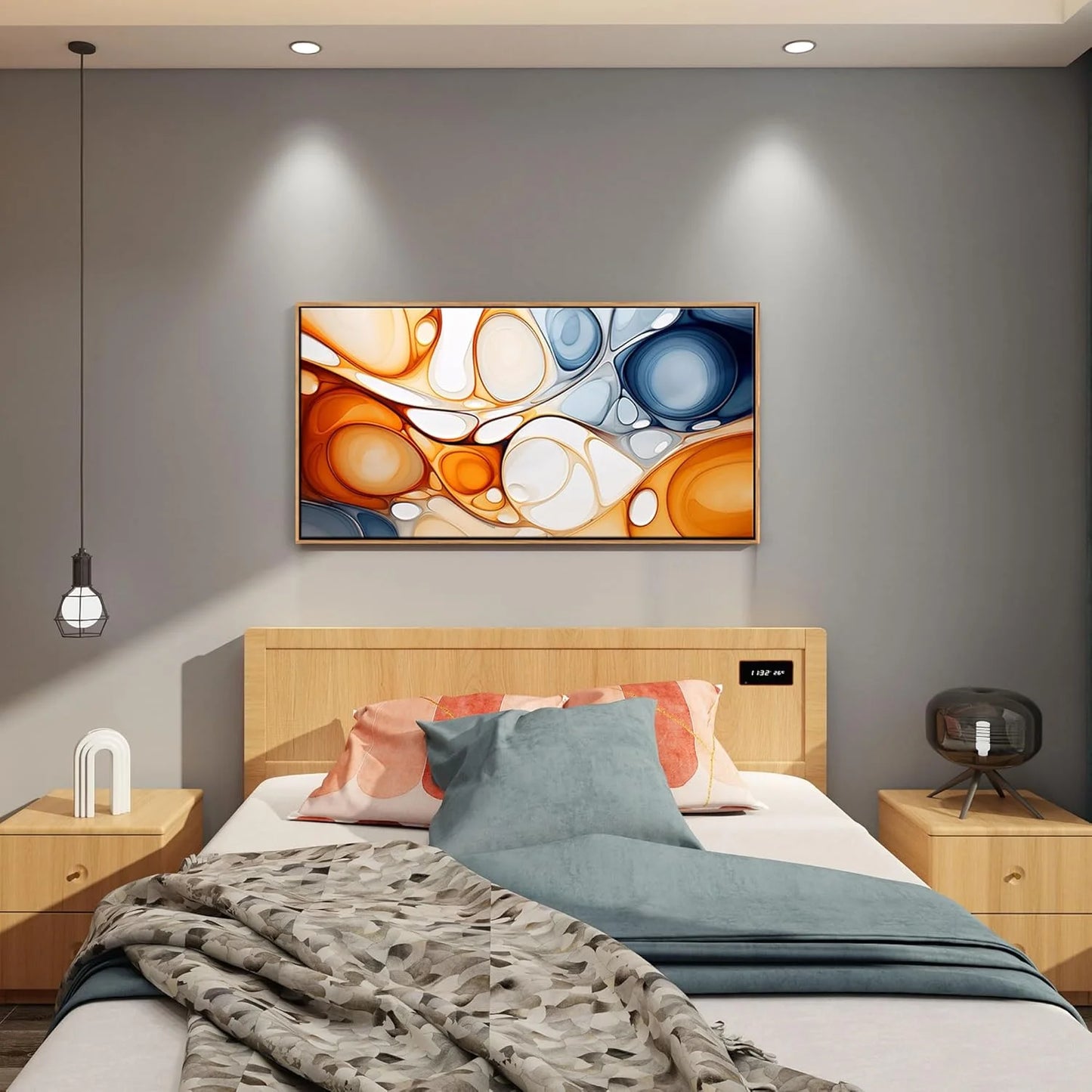Orange, Blue Canvas KLAKLA Orange and Blue Abstract Wall Art - Modern Picture Artwork for Wall Decor - Frame Wall Art for Living Room Office Bedroom, Good Condition condition - View 4