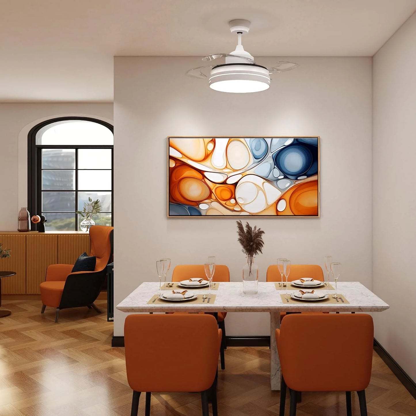 Orange, Blue Canvas KLAKLA Orange and Blue Abstract Wall Art - Modern Picture Artwork for Wall Decor - Frame Wall Art for Living Room Office Bedroom, Good Condition condition - View 5