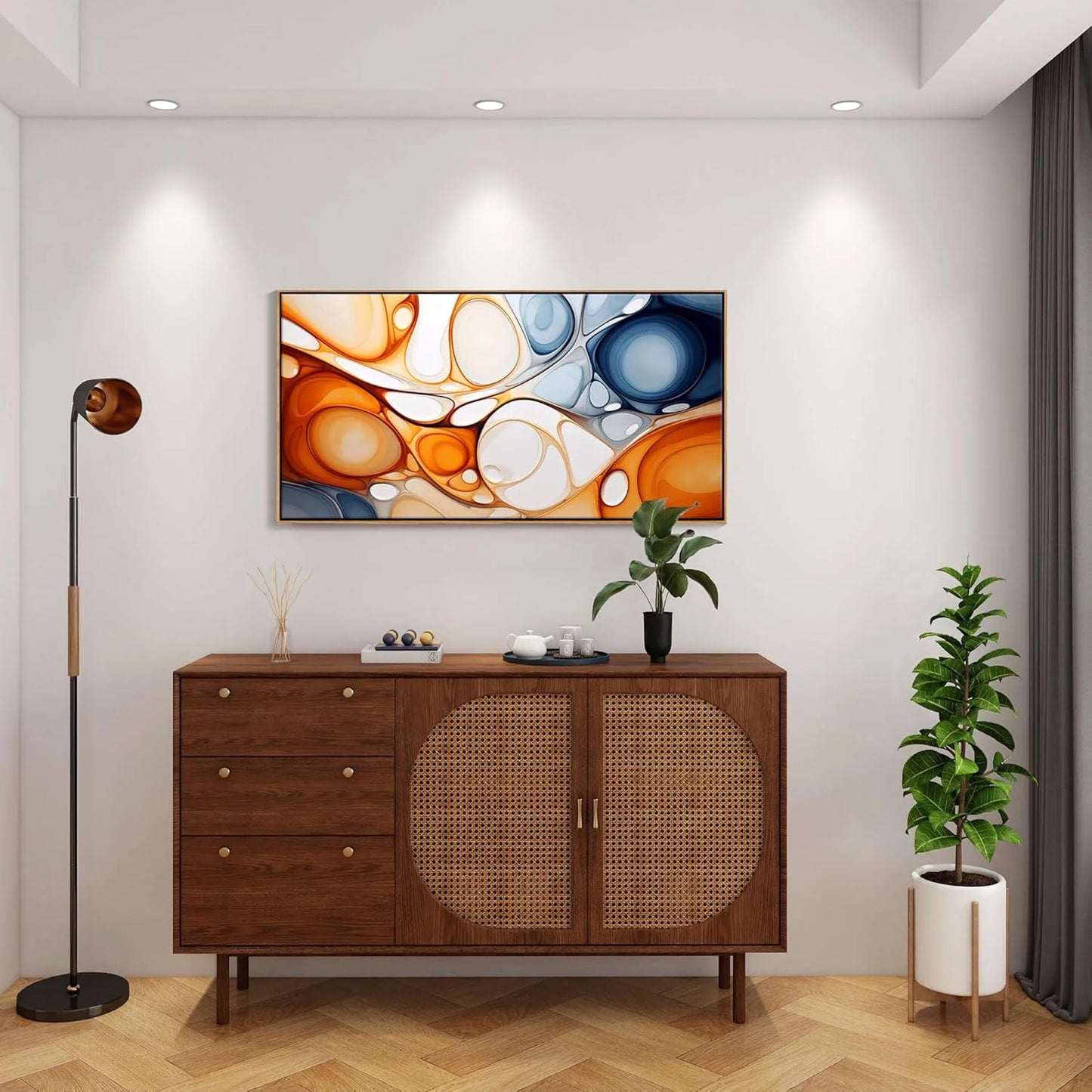 Orange, Blue Canvas KLAKLA Orange and Blue Abstract Wall Art - Modern Picture Artwork for Wall Decor - Frame Wall Art for Living Room Office Bedroom, Good Condition condition - View 6