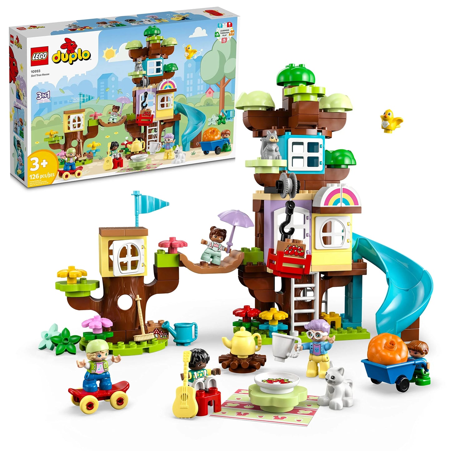 Multi-color Plastic LEGO DUPLO 3in1 Tree House 10993 Creative Building Toy for Toddlers, includes 8 Figures for Teaching Social Skills, Playing Together and Group Play, Great Birthday Gift for Kids, As Is condition - View 1