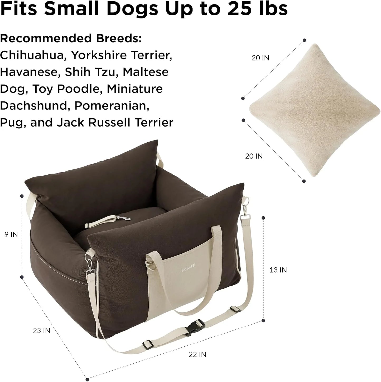 Brown Waterproof fabric, memory foam Lesure Small Dog Car Seat for Small Dogs - Waterproof Dog Booster Seat for Car with Storage Pockets and Clip-On Safety Leash and Thickened Memory Foam Filling, Pet Travel Carrier Bed Brown, Good Condition condition - View 8