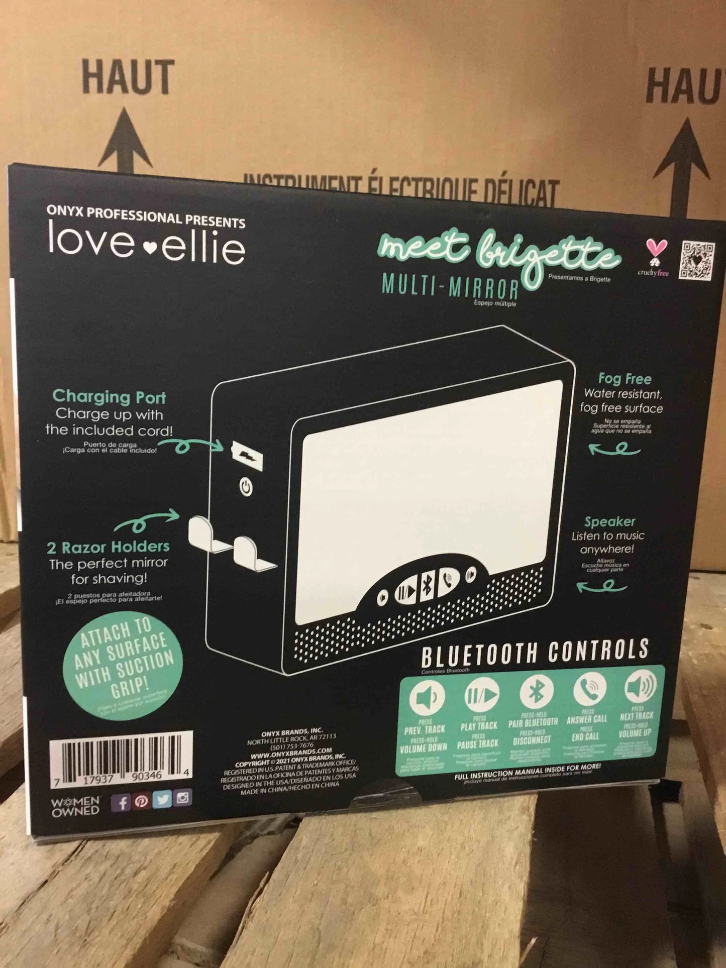 White Love Ellie Brigette Fogless Shower Mirror with Lights & Bluetooth Speaker White Finish Suction Cup Mount, Brand New condition - View 3