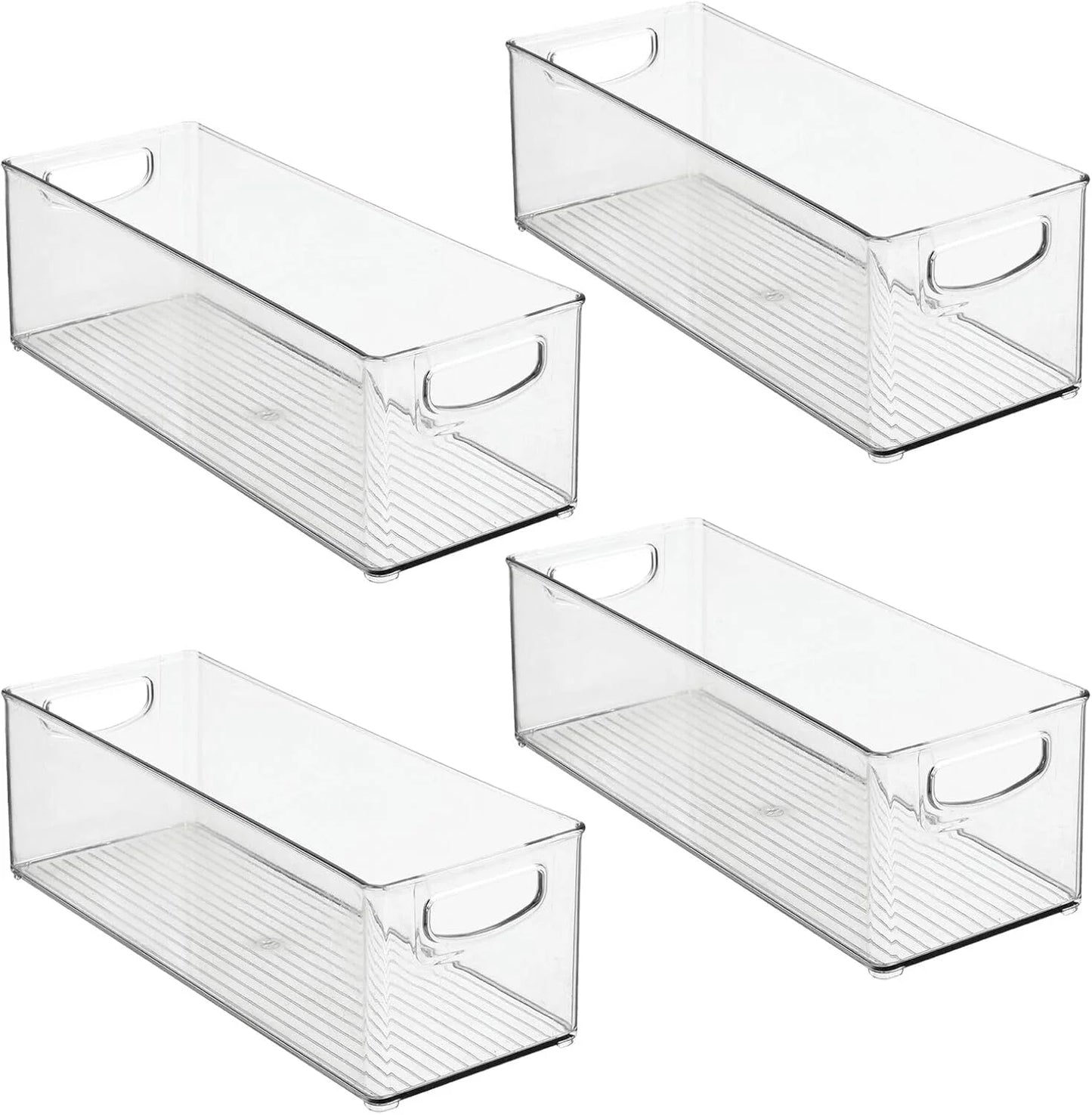 Clear Plastic mDesign Plastic Stackable Kitchen Organizer - Storage Bin with Handles for Refrigerator, Freezer, Cabinet, and Pantry Shelves Organization - Food Container - Ligne Collection - 4 Pack - Clear, Good Condition condition - View 11